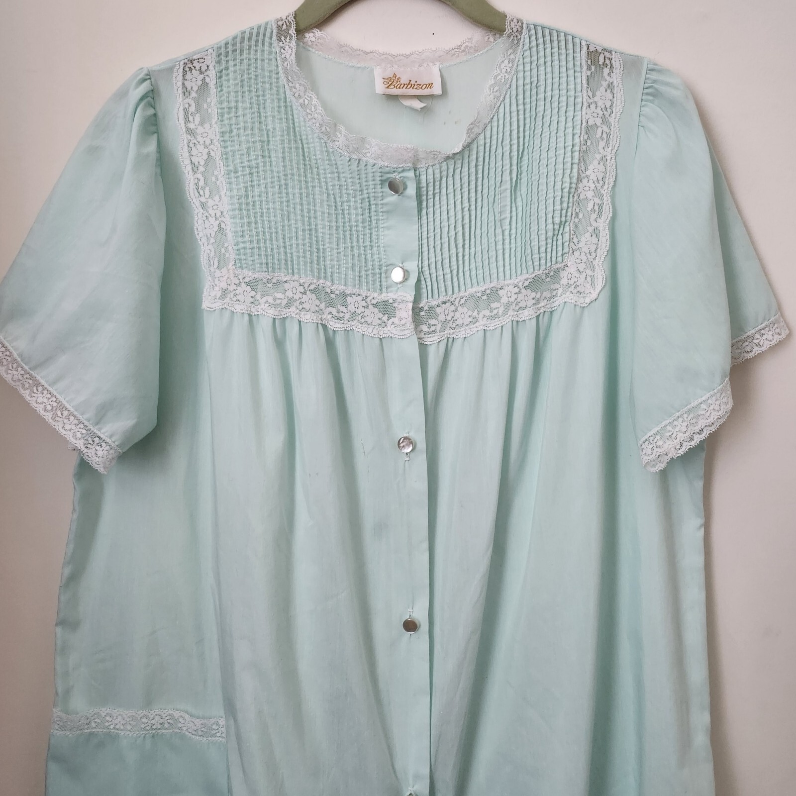 Vintage Barbizon Aqua Green Laced 2pc Robe & Sleeveless Nightgowns S/M