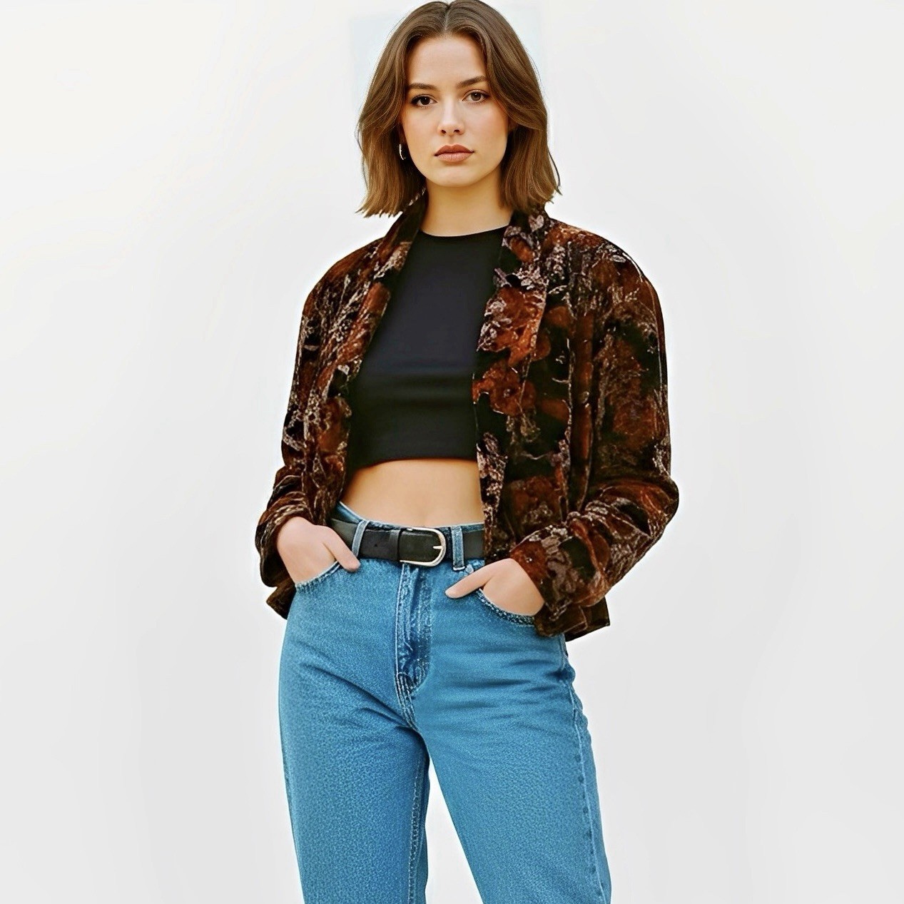 Vintage My Boyfriend’s Back Women’s Blazer Jacket One Size Floral Velvet Retro