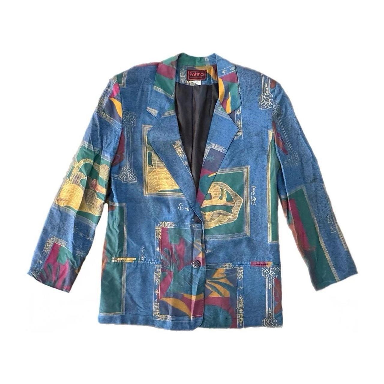 Patina International Vintage Retro Multicolor Blazer Blue Green Yellow Red L
