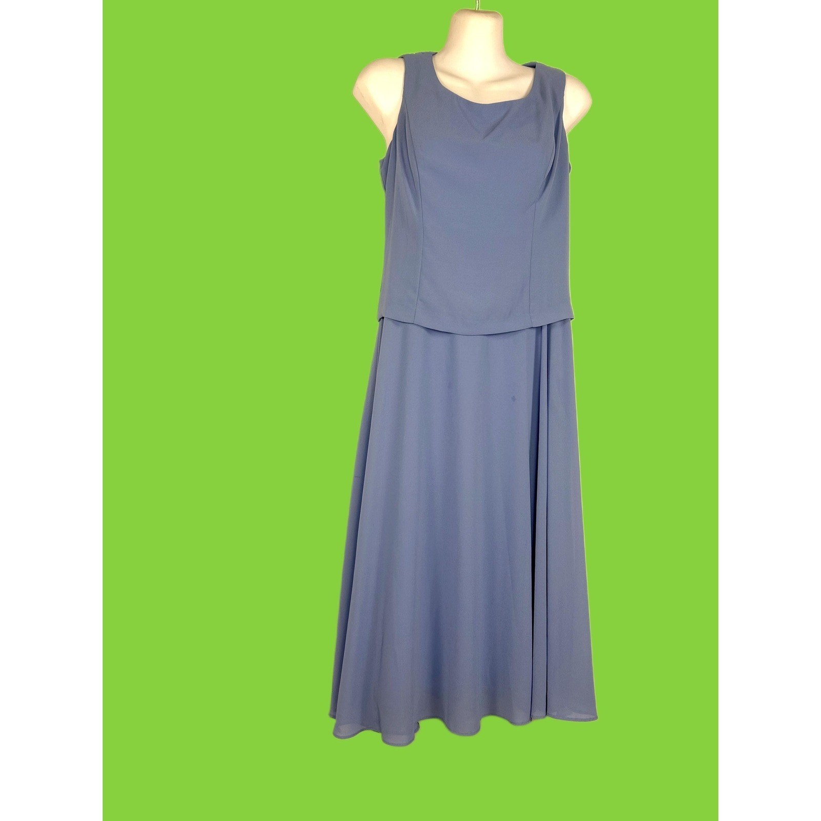 Vintage Jessica Howard Periwinkle Blue Midi Dress Sleeveless Layered Dress
