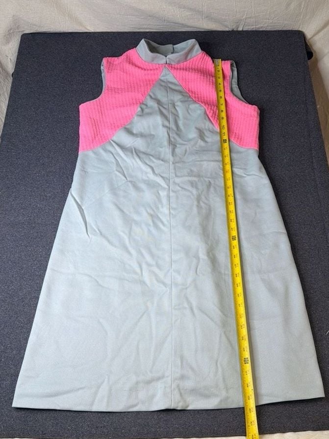 Vintage 60s Mod Pink and Gray Colorblock Sleeveless Mock Neck Mini Dress