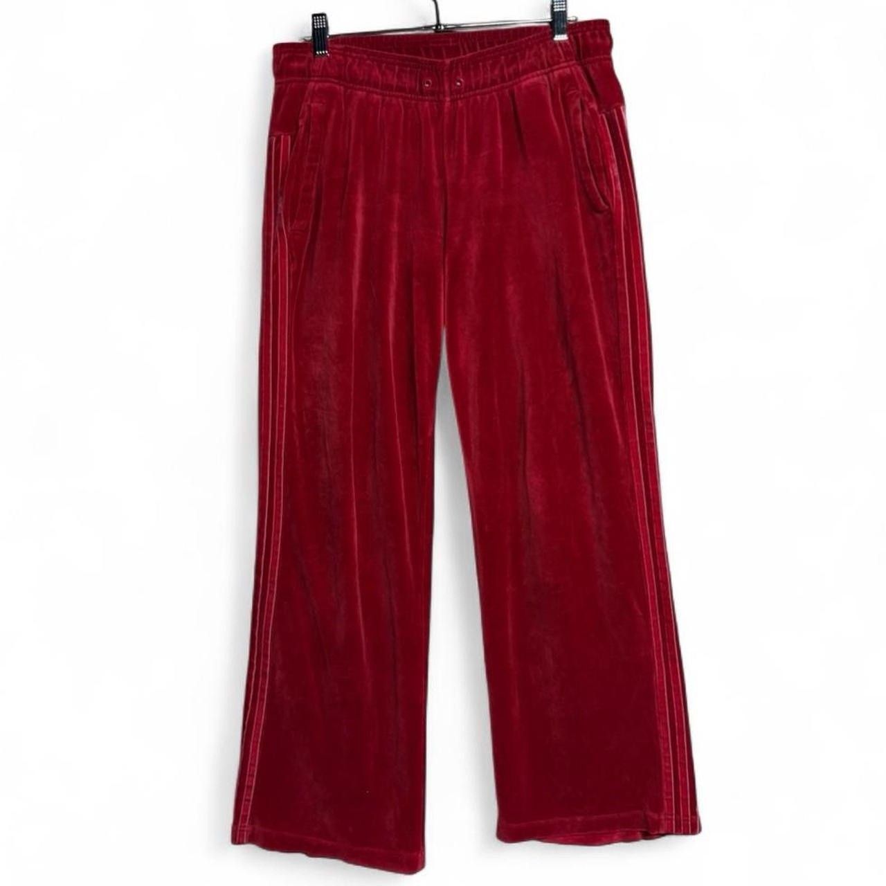 Y2K Adidas Red Velour Logo Embroidered Wide Leg Track Pants