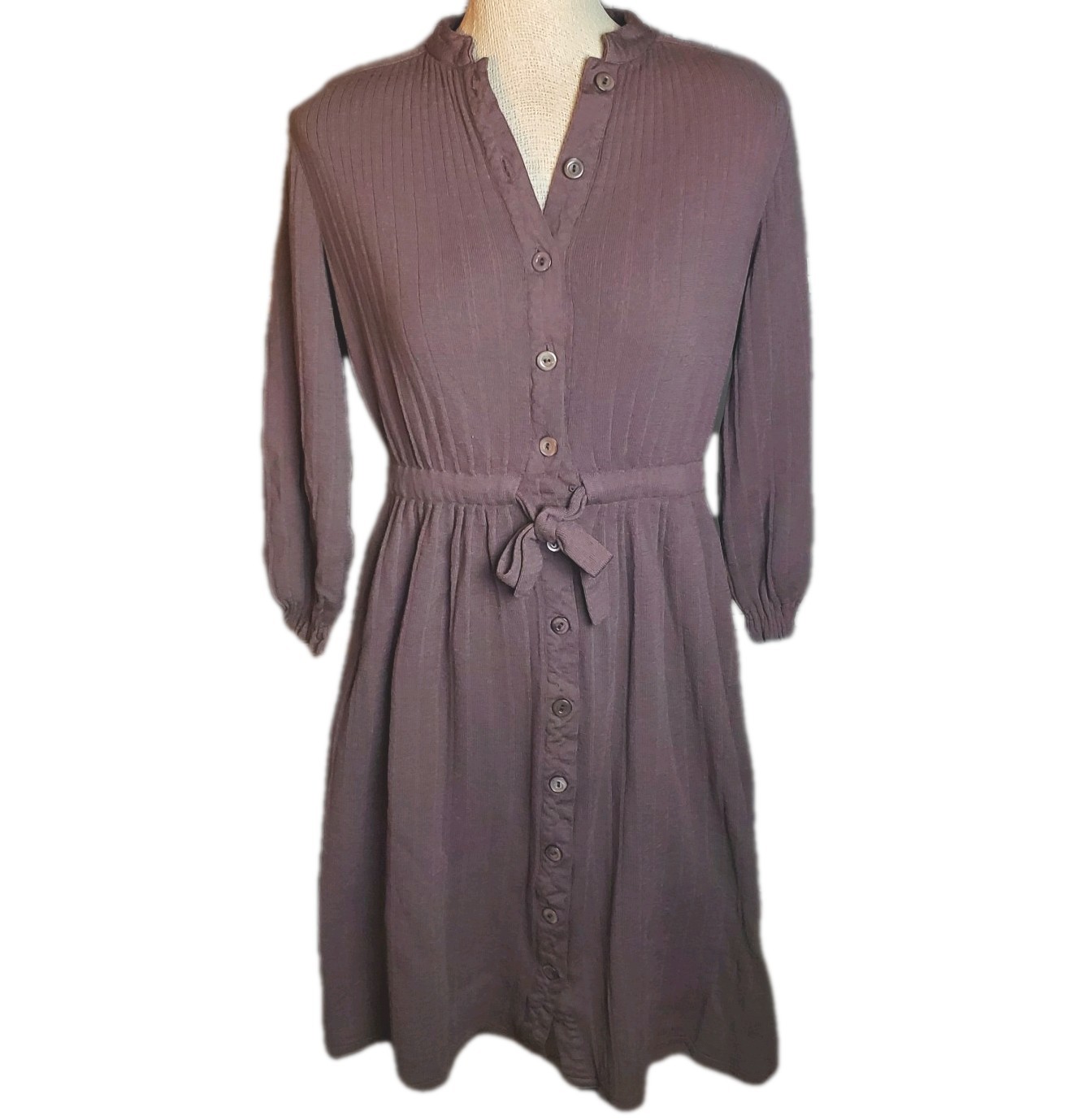 Vtg Casi Brown Button Down Belted Wool Dress Size 16, fits size 8