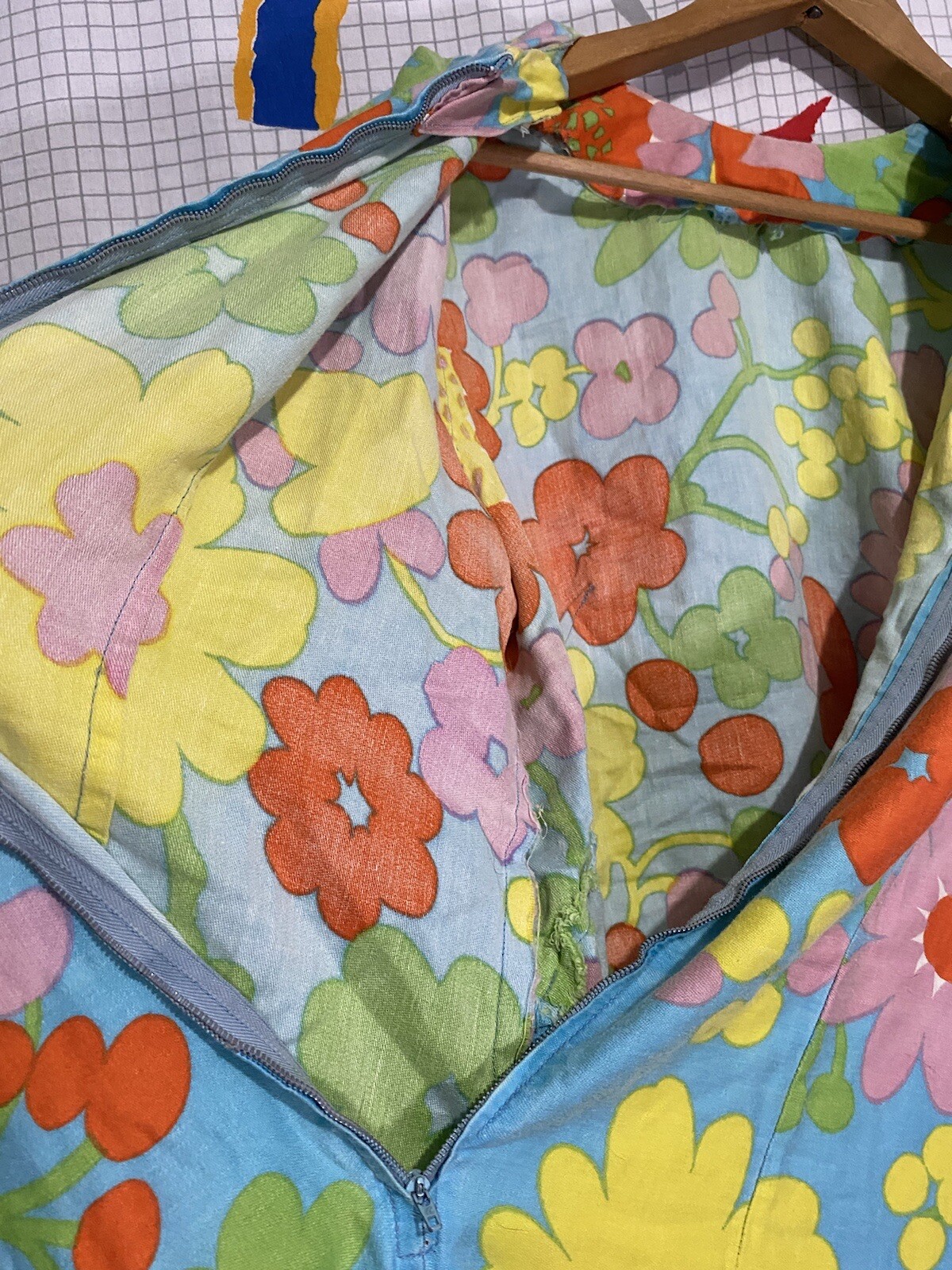 Vintage 60s Floral Mod Dress Hippie Psychedelic Colorful Flower Mini Short 70s