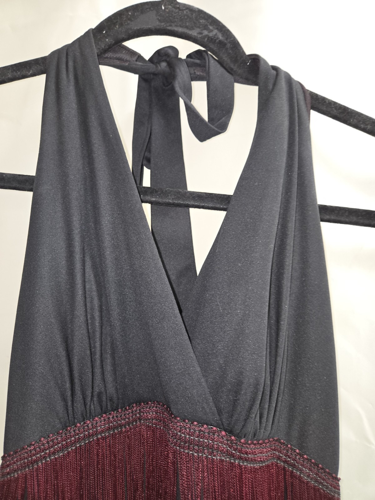 Vintage Womens Jack Hartley 70s Flapper Halter Dress Black/Burgundy Size Sm