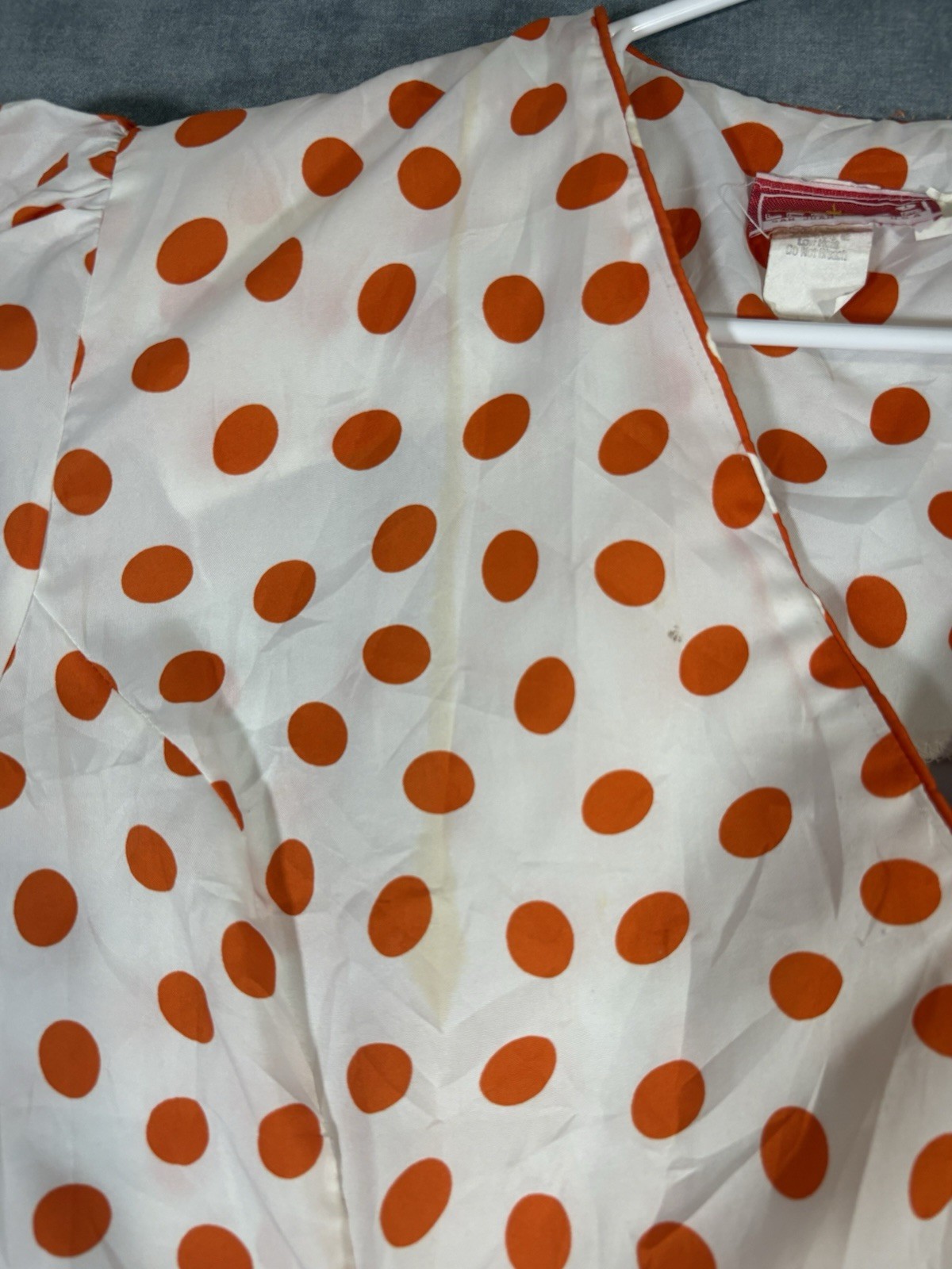 Vintage Lormar San Juan Polka Dot Blouse White Orange USA Retro Top