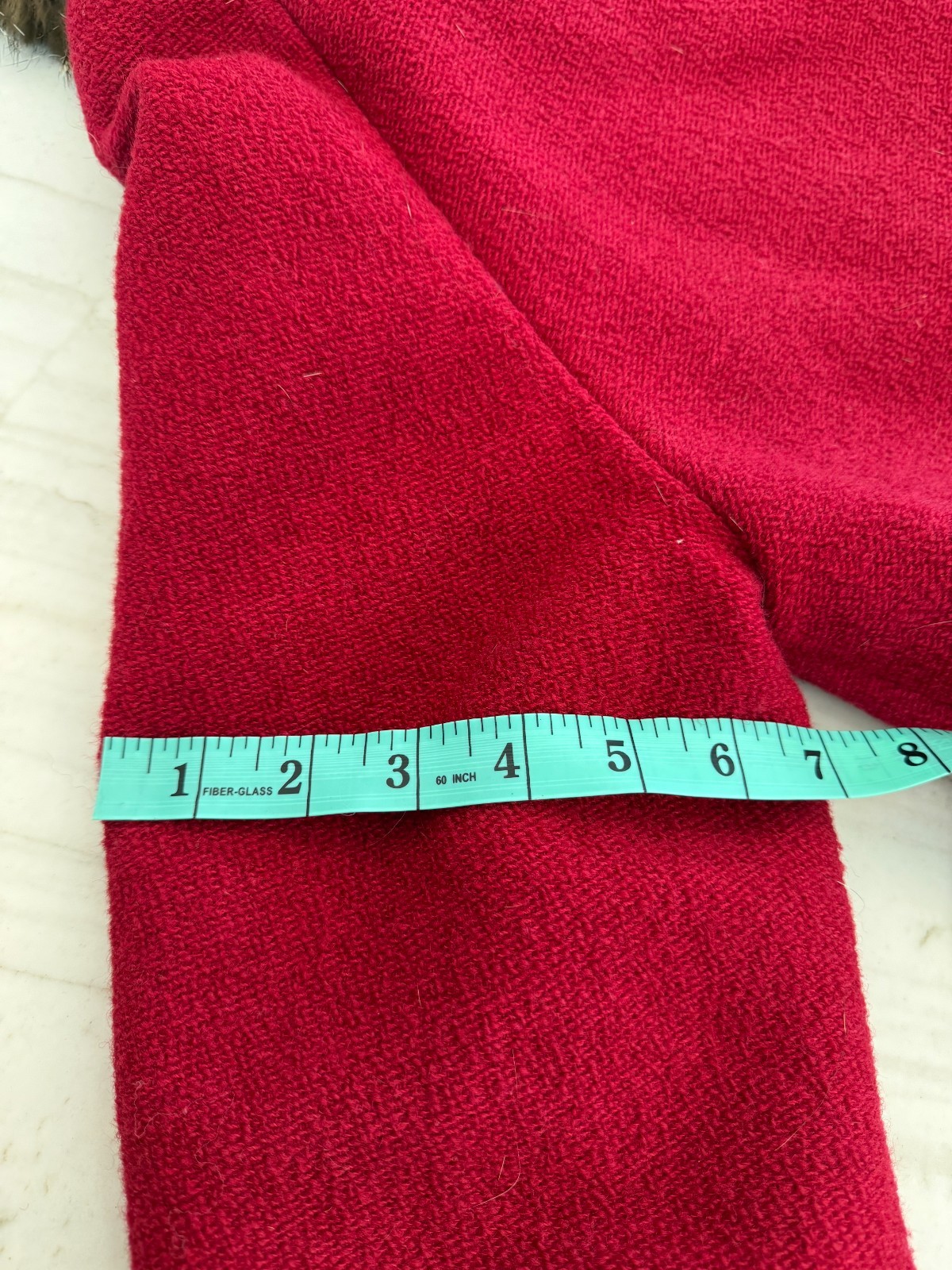 Vintage 1950s Shagmoor Cordonnet Bouclé Red Wool Swing Coat w/ Real Fur Collar