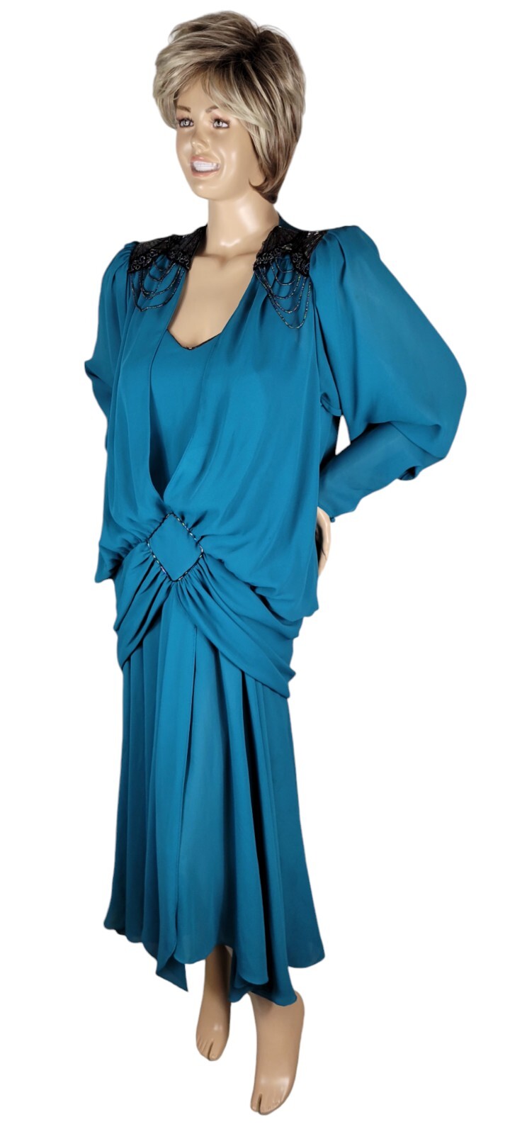 Vtg 80s California Talls By Robert Draped Beaded Cocktail Dress Golden Girls 10