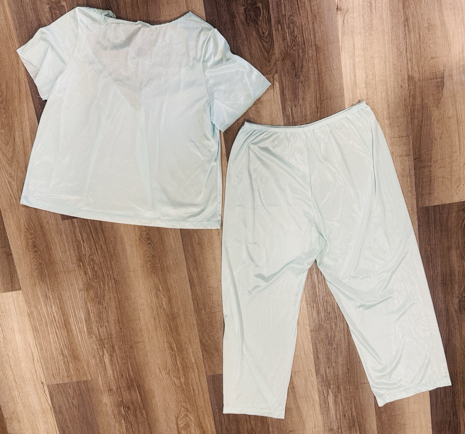 Vintage Vasarette Baby Blue Pajama Set Short Sleeve Pants Sz L