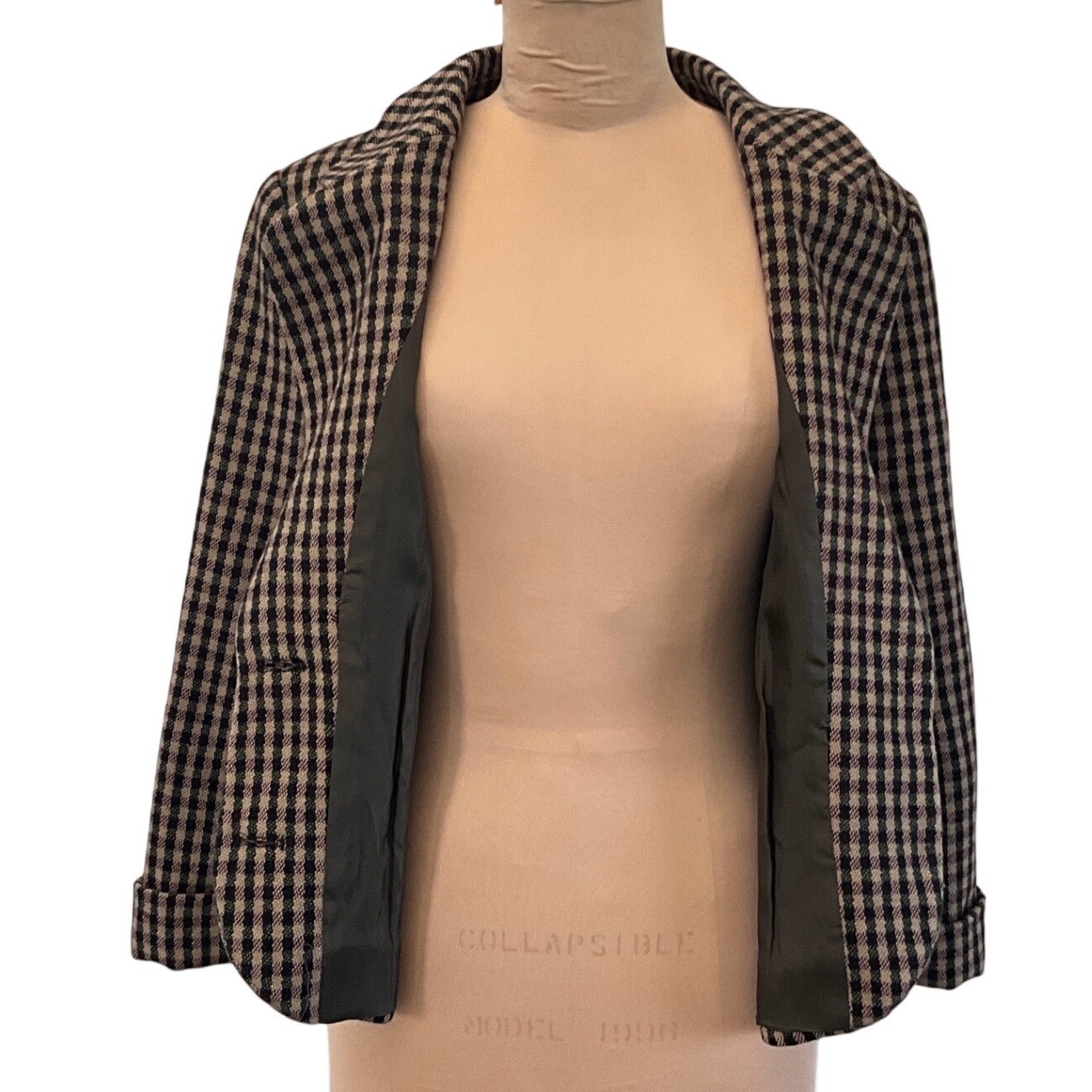 Giorgio Armani Le Collezioni Vintage Wool Plaid Cropped Blazer Women 12 Italy