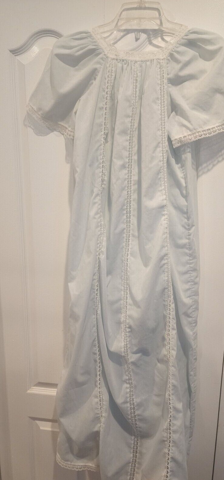 Vintage Night Gown Pale Blue and Lace Crisp and Clean Cotton Poly Blend Medium