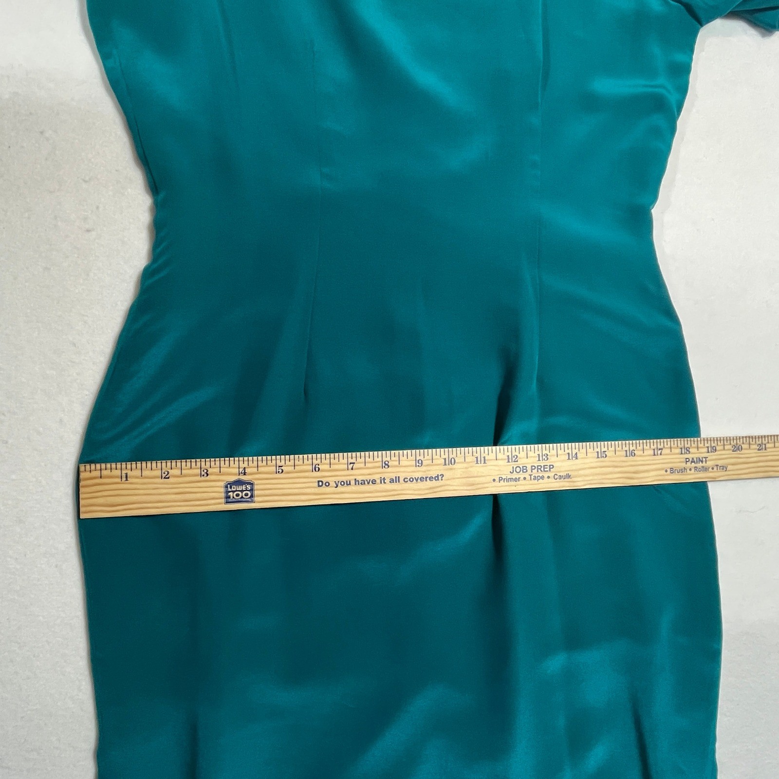 Vintage 1990s Peacock Teal 100% Silk Dress Sz 10 Minimalist Sheath Jewel Tone