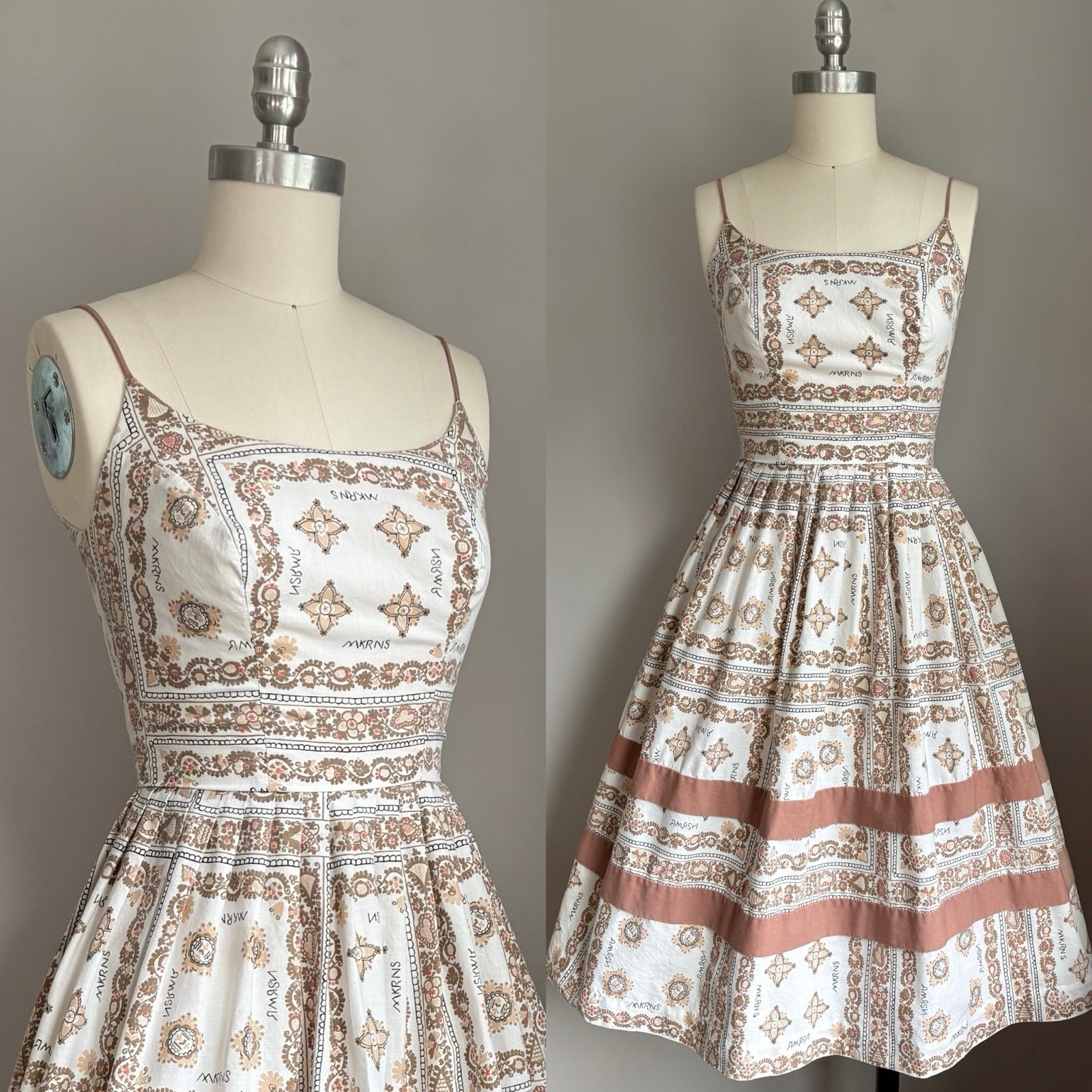 Vintage 1950’s Novelty Print Cotton Print Sun Dress Size XXS