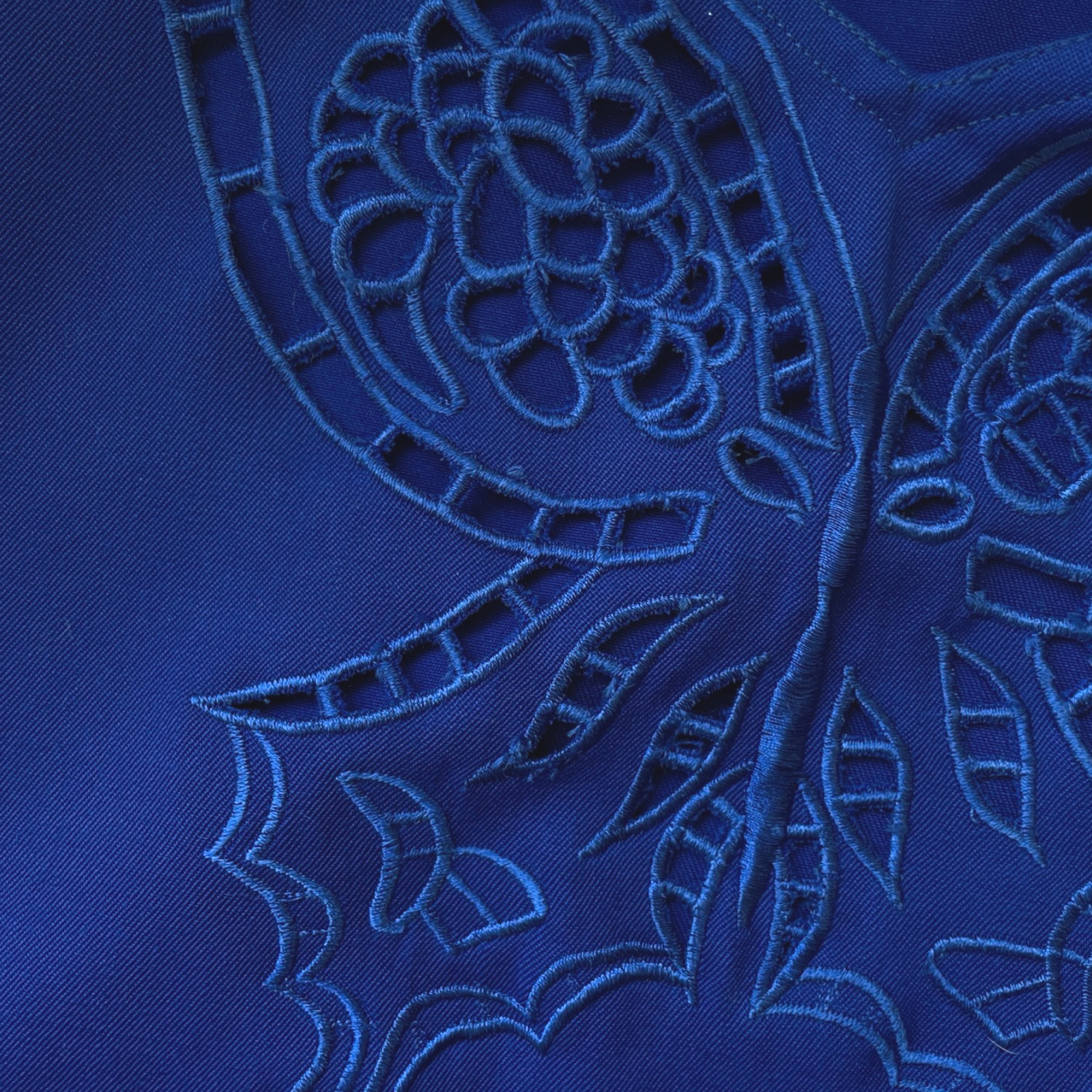 Vintage Butterfly Embroidered Dress Size Medium 1970s Cobalt Blue Twill Wool