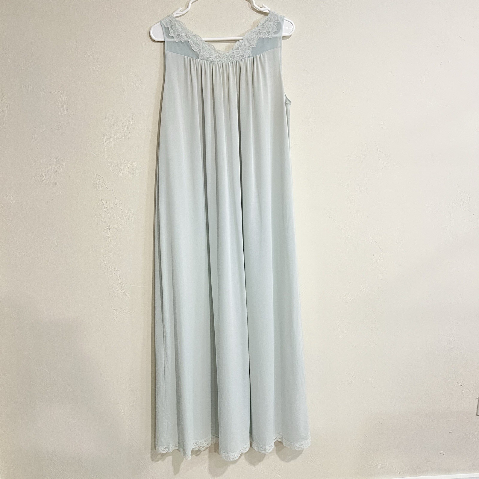 Vintage Shadow Line Lace Satin Light Blue Nightgown Babydoll Romantic Size M