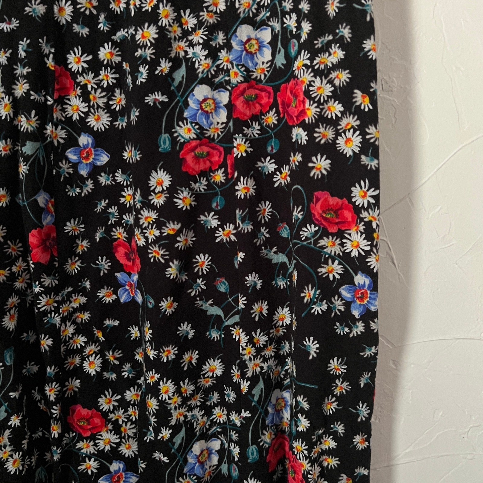 Vintage 90s Prairie Cottagecore Impressions Floral Midi Dress Black Boho Size S