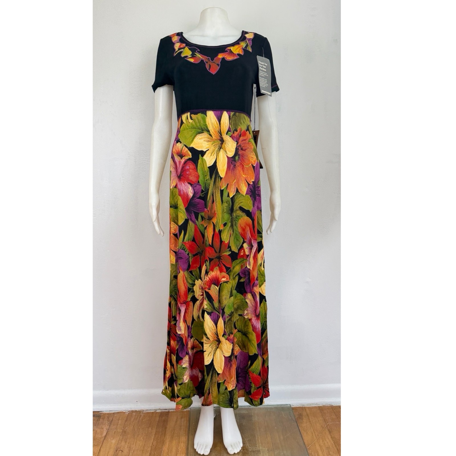 Vintage Floral Print Maxi Dress Size Small 90s Carole Little Bias Cut Sundress