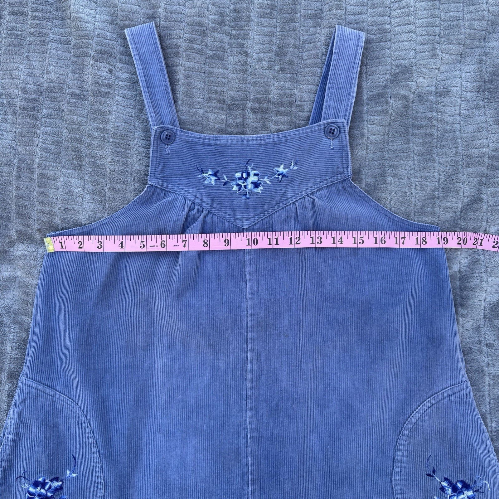 VTG 70s 80s Miss Joni Corduroy Pinafore Dress Floral Cottagecore Prairie