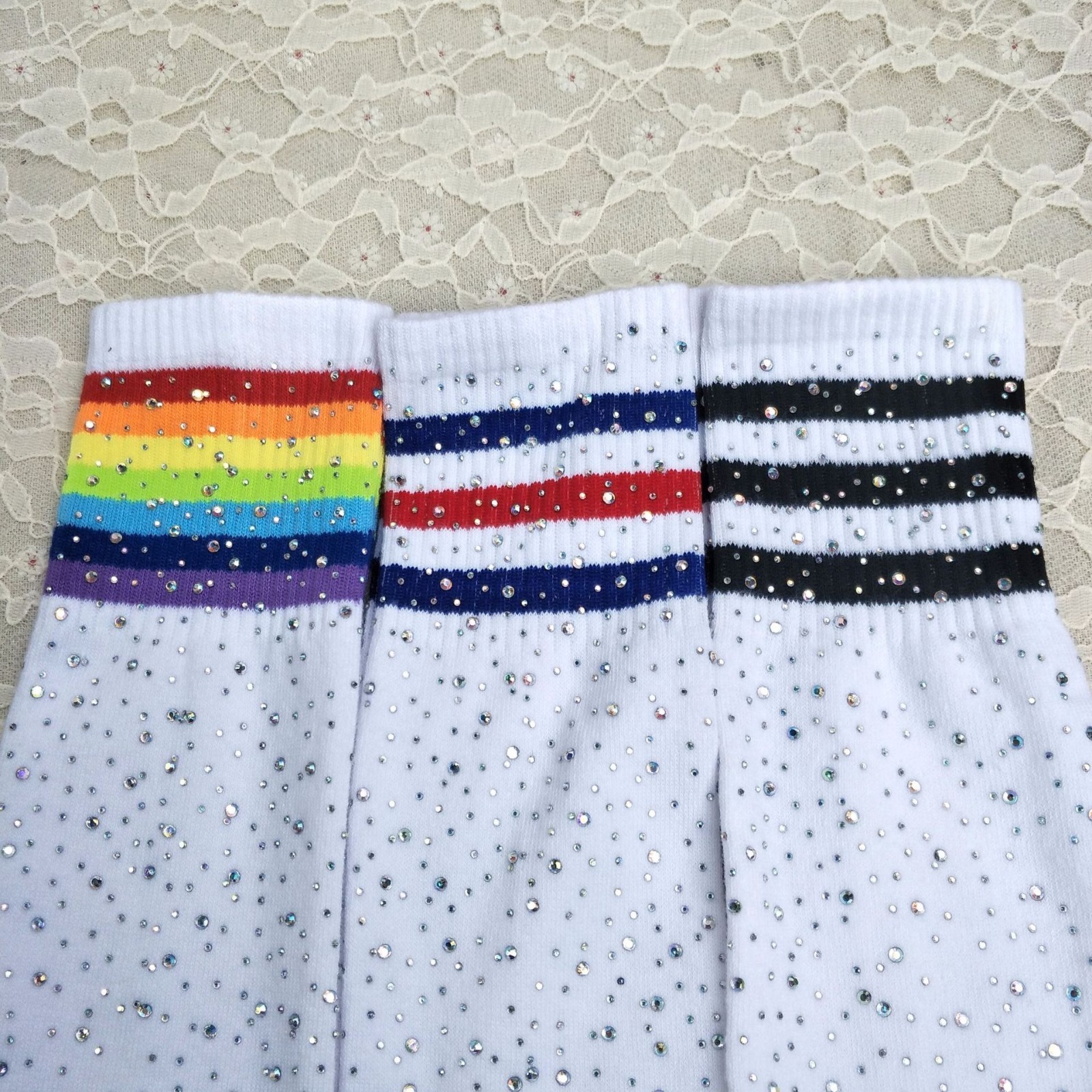 USA Women Knee Long Boot Fashion Rhinestones Socks Sexy Thigh High Knee Socks