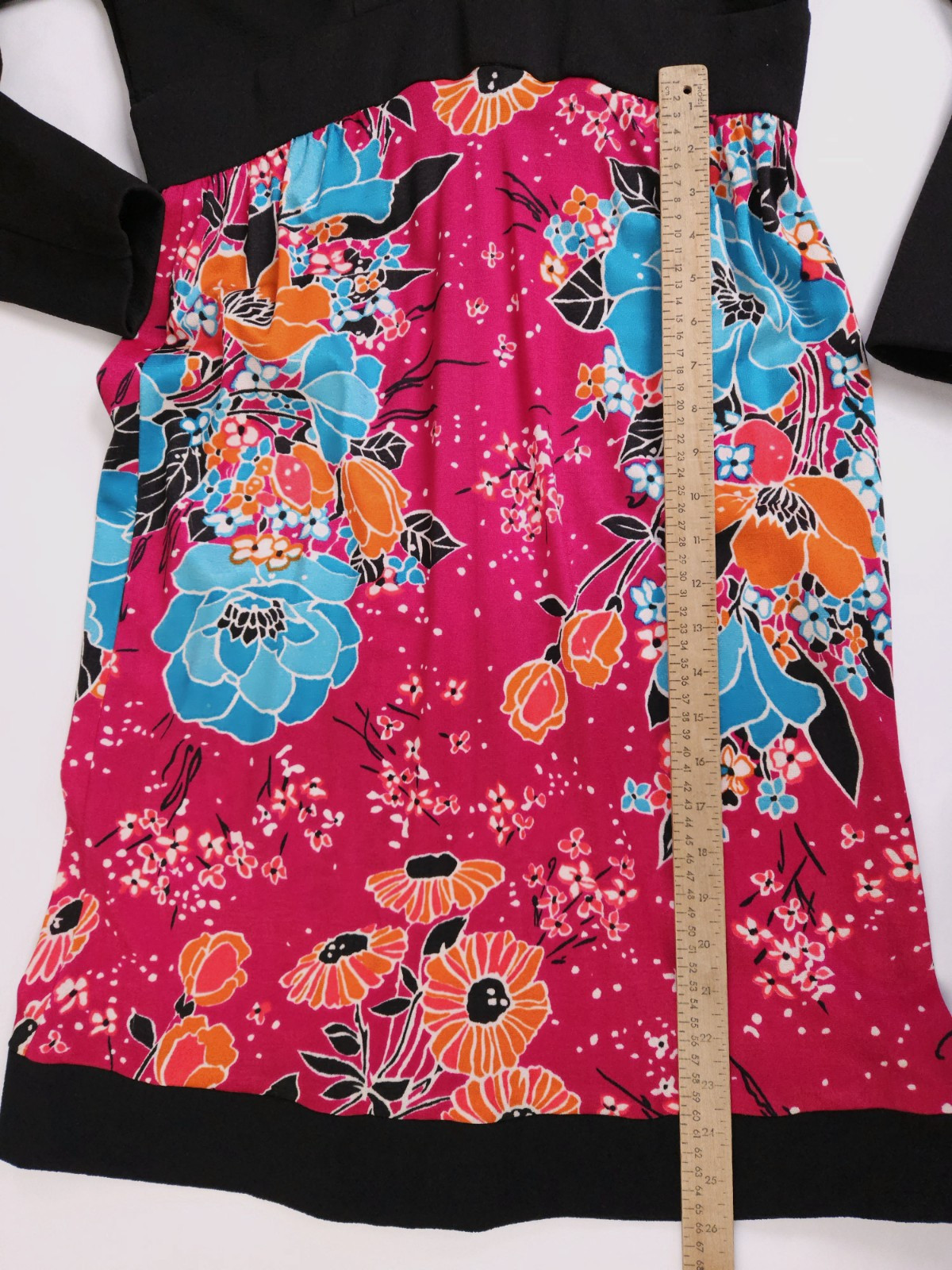 1960s True Vintage Black Pink Vibrant Floral Mod Dress Womens S/M