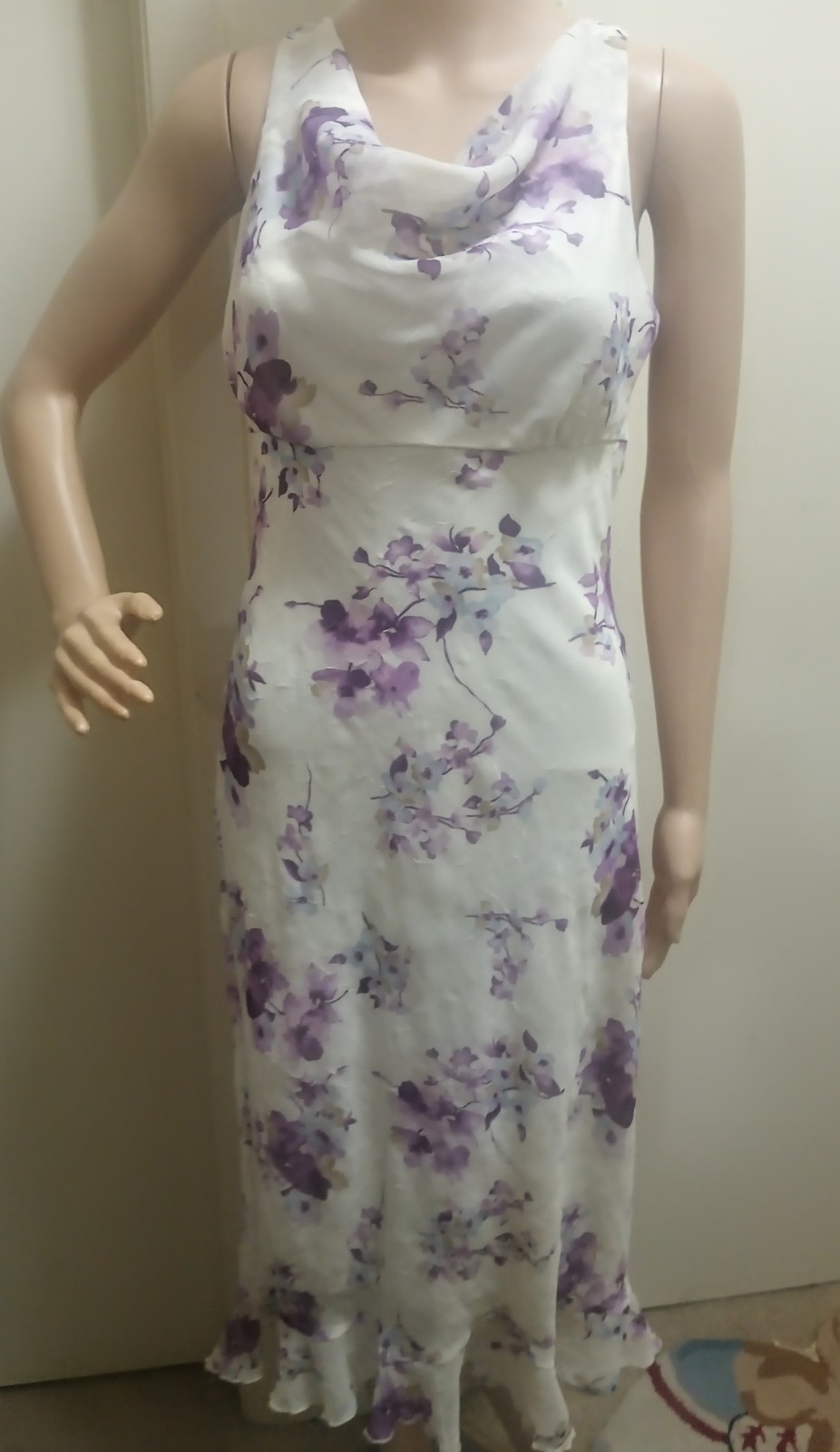 Vintage Be Smart Maxi Dress Size S Purple White Floral Print Formal Prom Evening