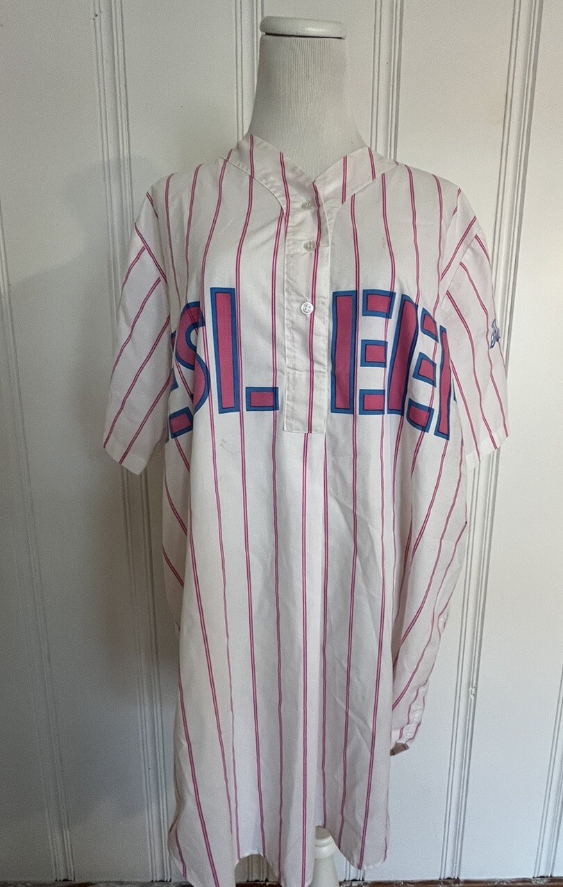 Vintage 90s Esleep Shirt One Size Fits All Baseball Pink Striped Baseball