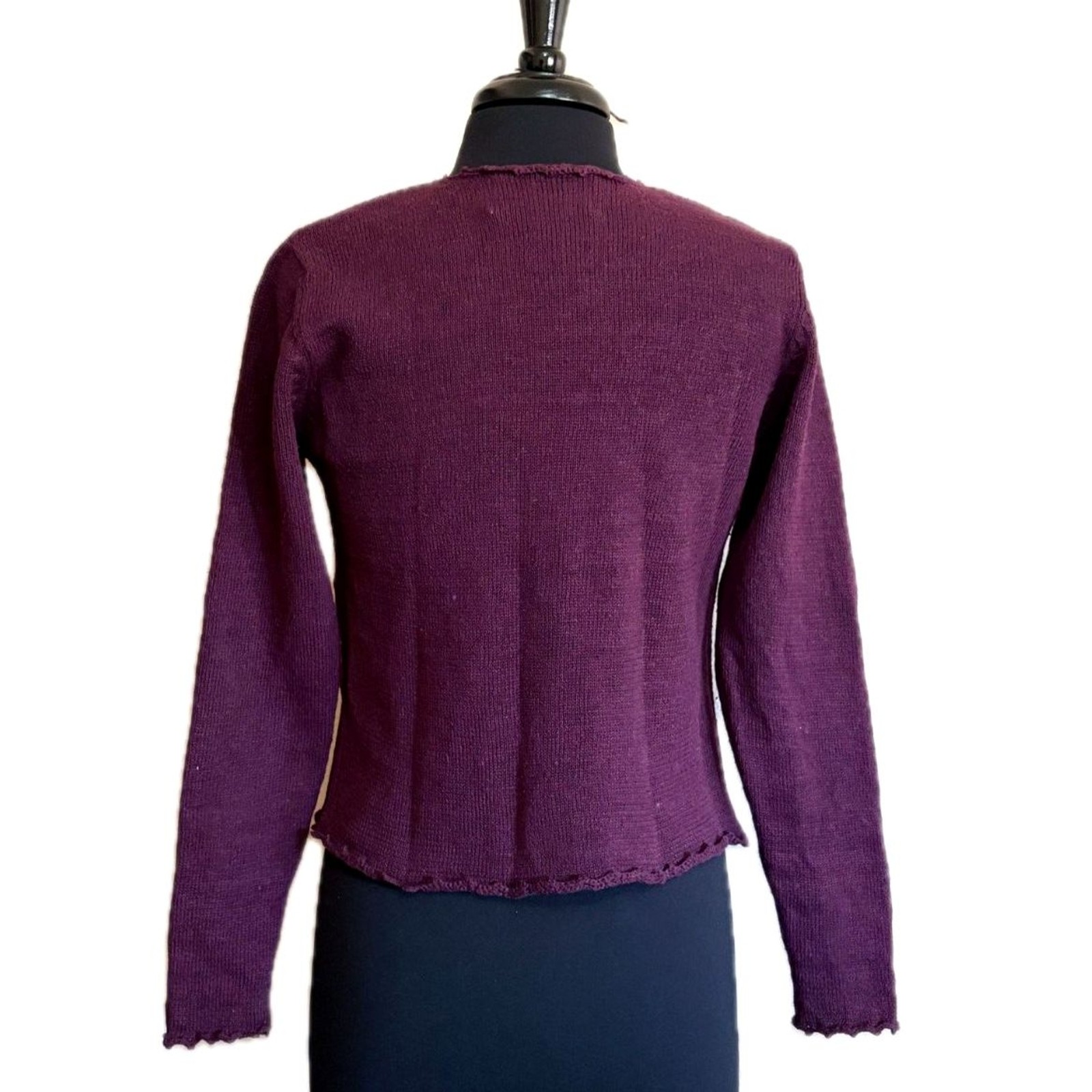 Wool and Cotton Embroidered Flower Cardigan Vtg Small