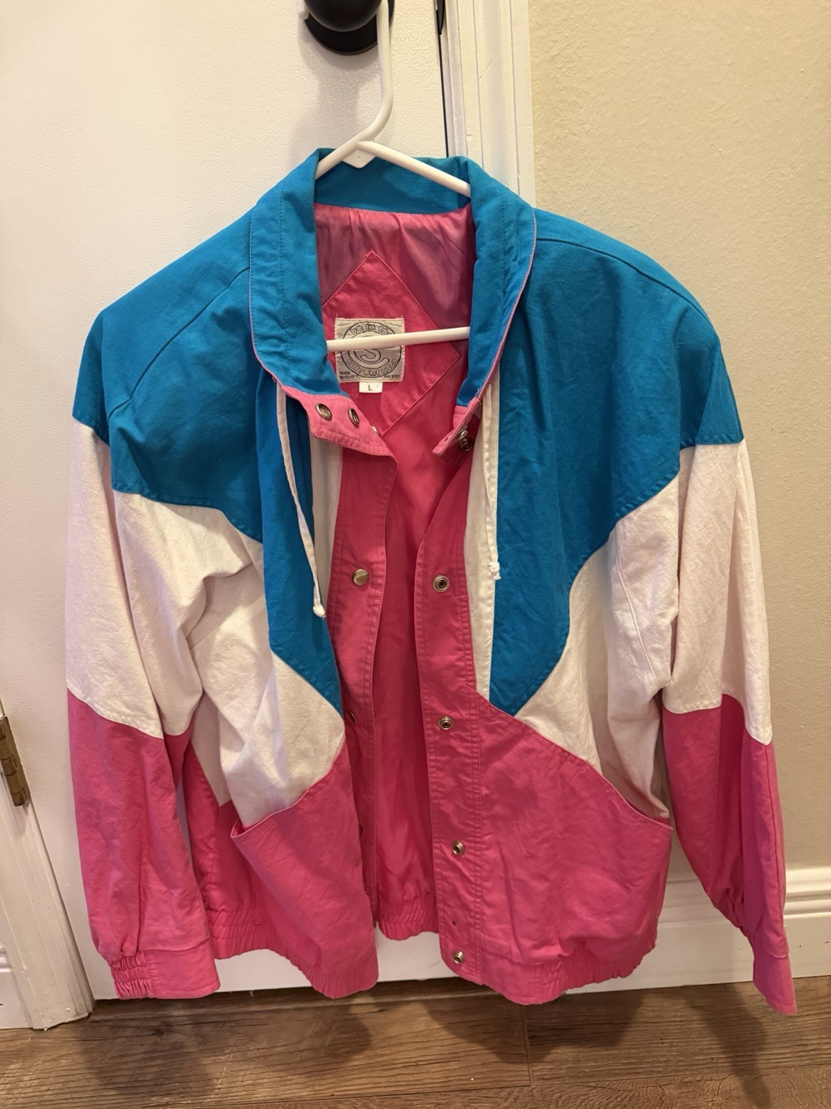 Current Seen 1980s Geometric Colorblock Jacket Pink Blue White Size L