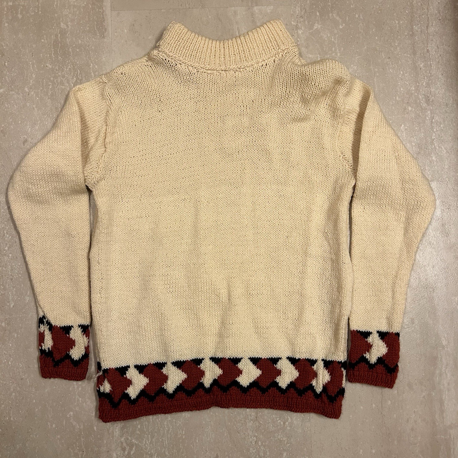 Vintage 1950s 60s Handknit Wool Red, White, And Black Winter Utilitarian Sweater