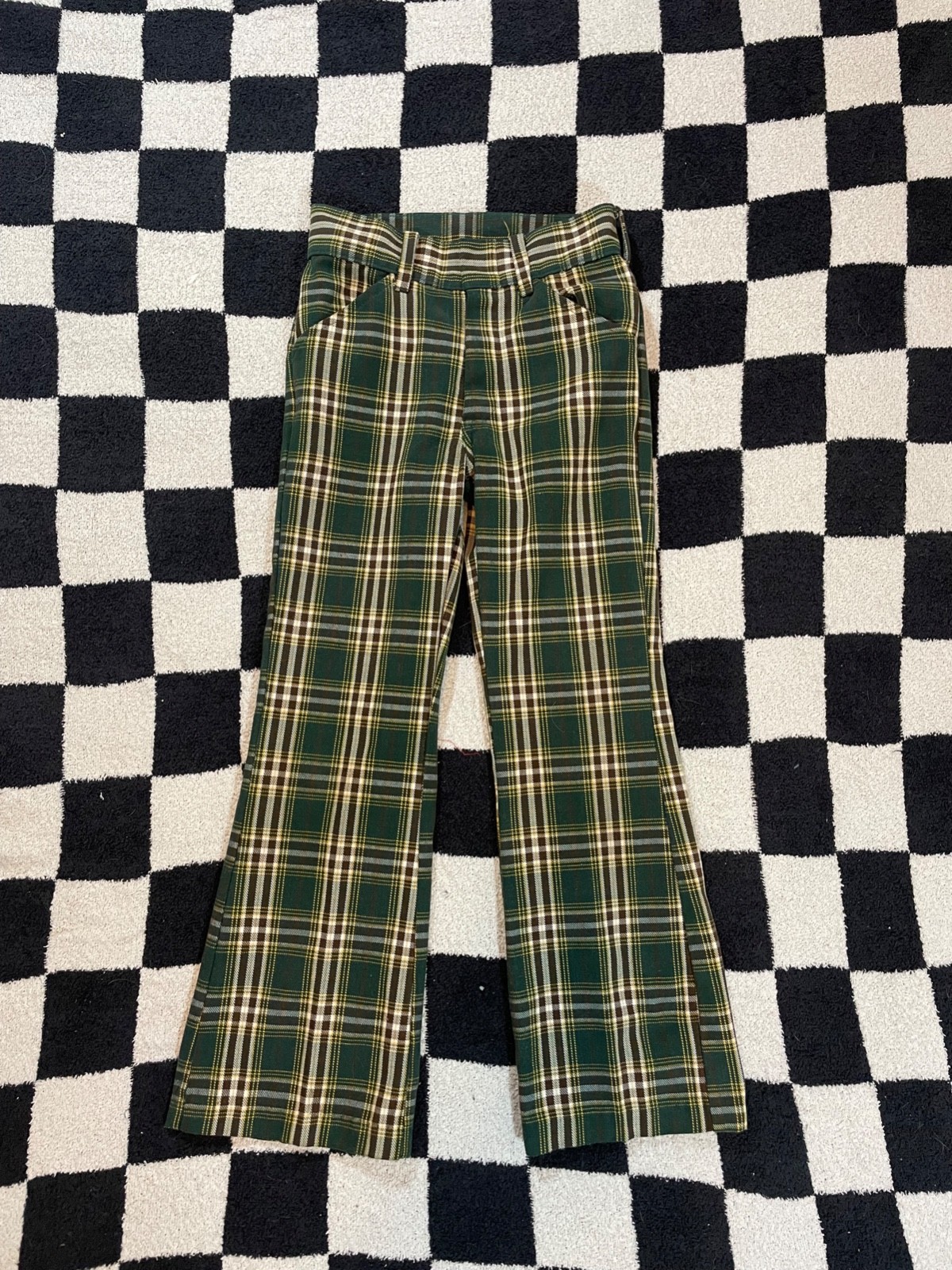 vintage 70’s jcpenny high waist flared plaid pants kids size 10 waist 22 inches