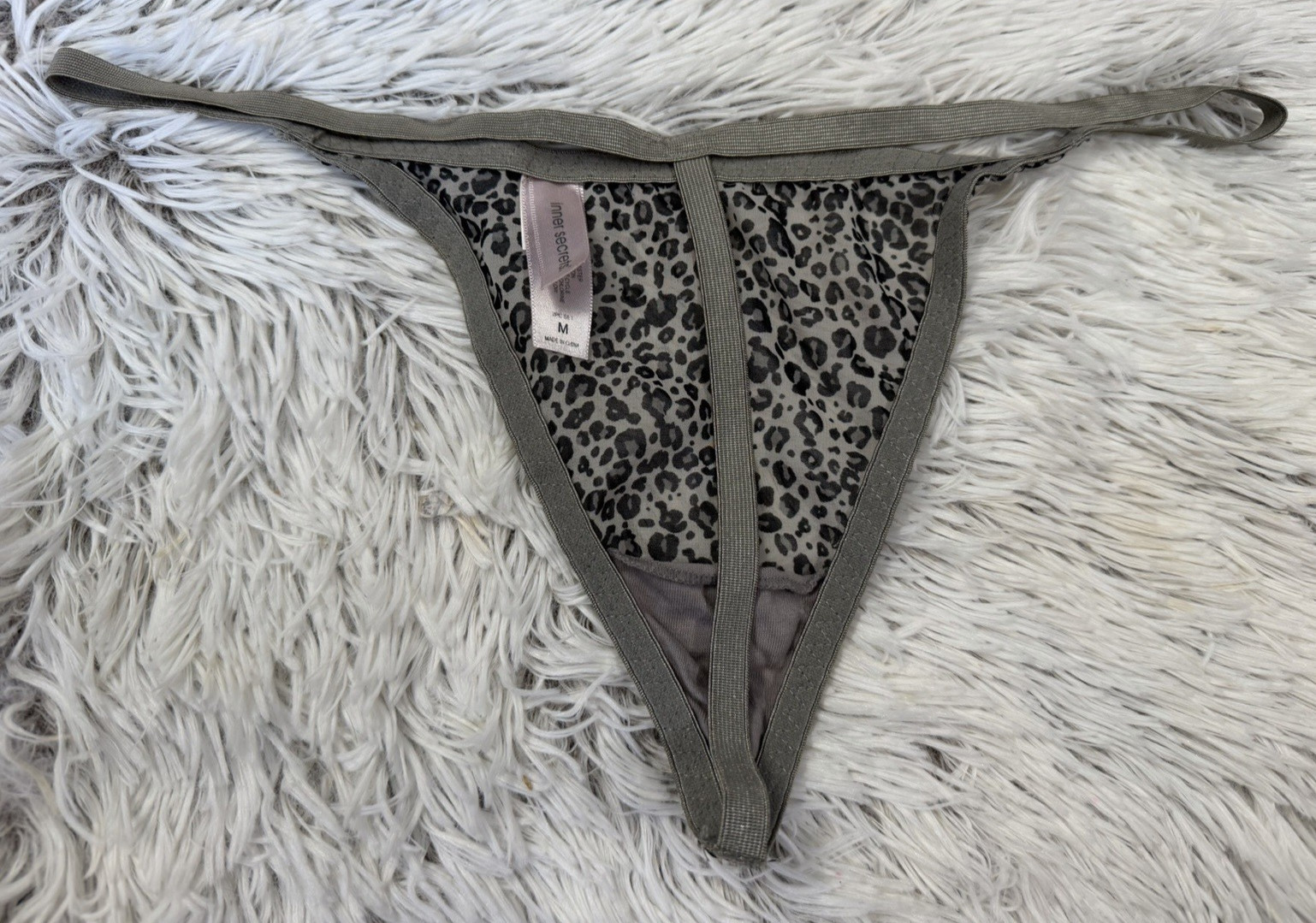 Vintage Inner Secrets M Panties Lingerie Gray Black Animal Print String Thong