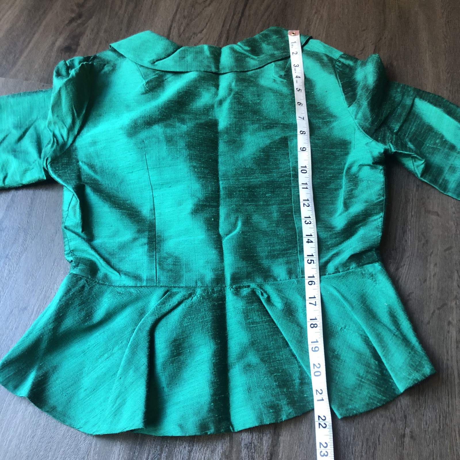 VTG Handmade Peplum Blouse Top Womens 34 Emerald Green Silk Dupioni Retro Glam