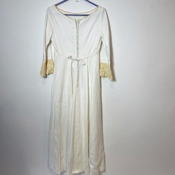 Alfred Angelo Edythe Vincent Vintage Wedding Dress White XS Lace Hook Eye 70s