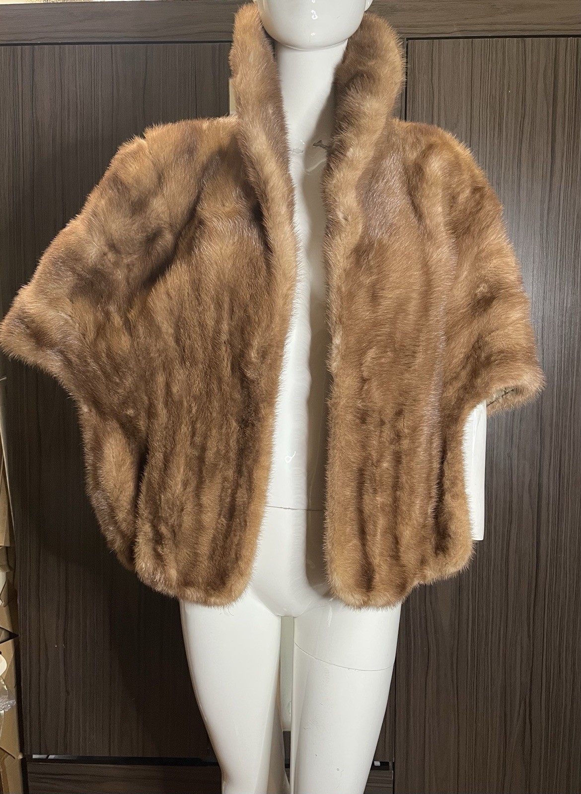 Vintage Genuine Mink Brown Fur Stole Shawl Cape Wrap Lined
