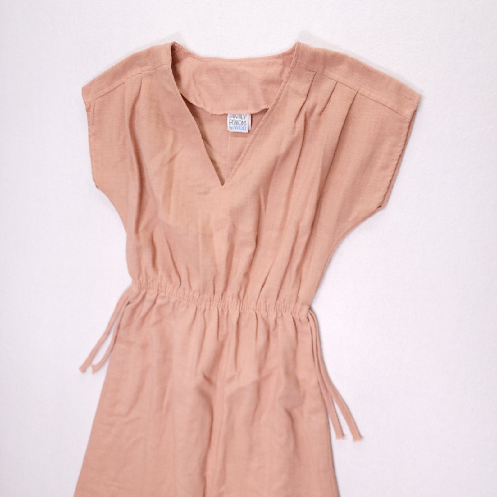 Vintage Family Fashions by Avon Pink V-Neck Elastic Waist Dress Size 11/12 20199