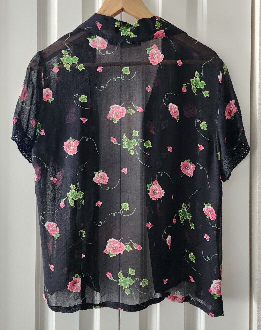 Vintage Lola P. Maxi Dress Black Multicolor Floral Textured Gauze- Size S