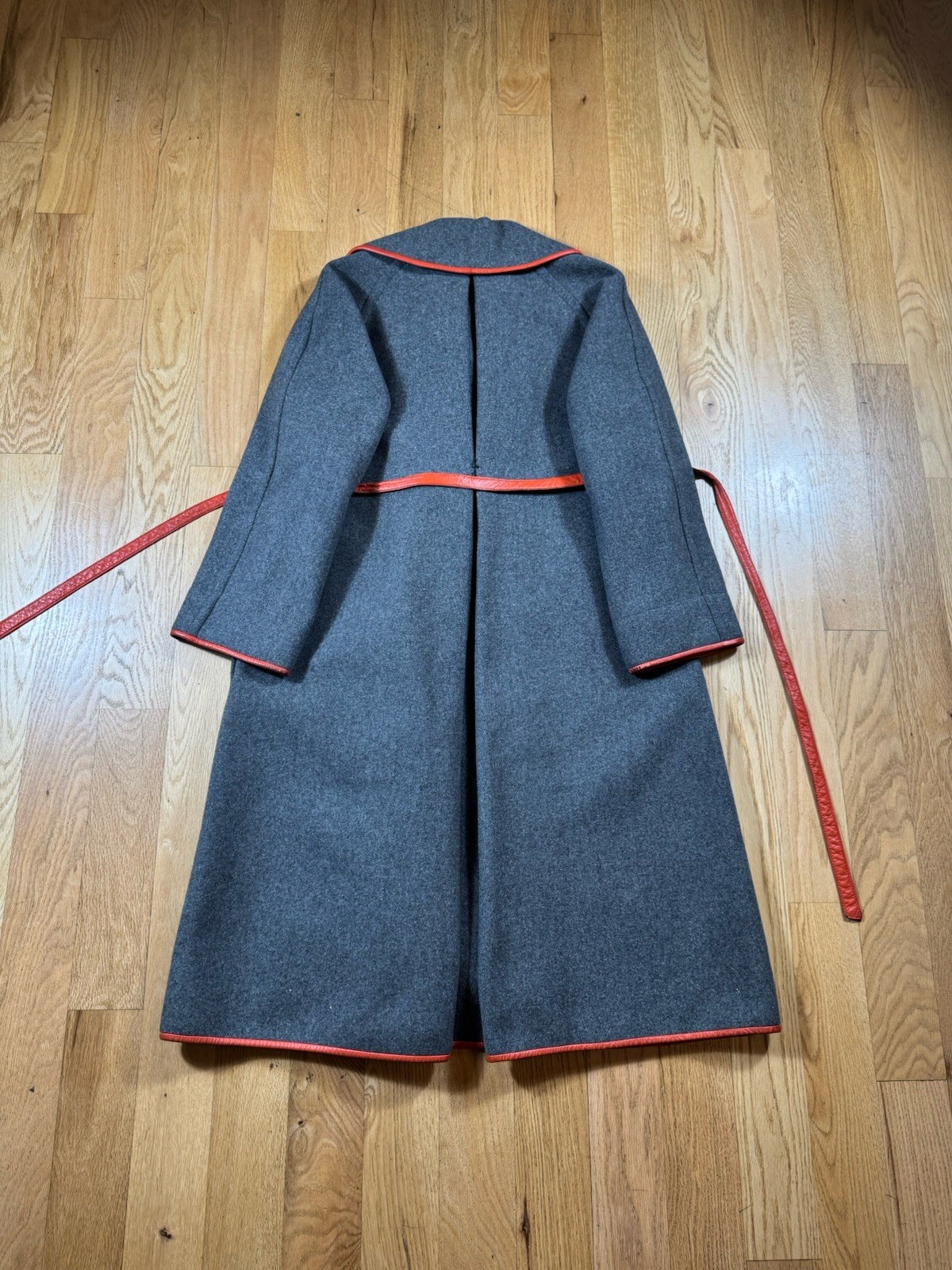 Rare Vintage 60s/70s Sills Bonnie Cashin Leather Binding Belted Wool Coat