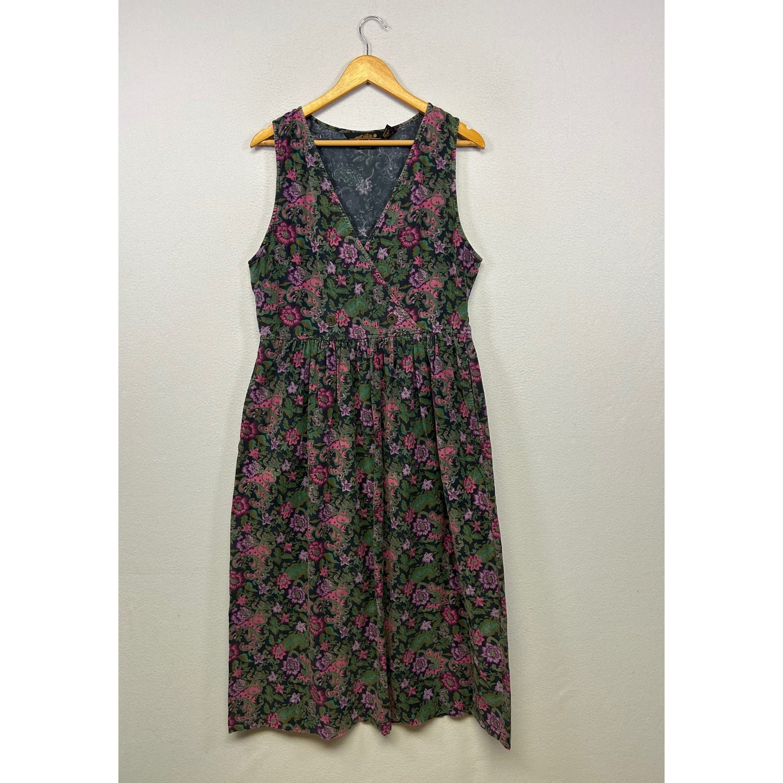 Cottagecore Vintage Eddie Bauer Womens Sm Multicolor Floral Corduroy Midi Dress