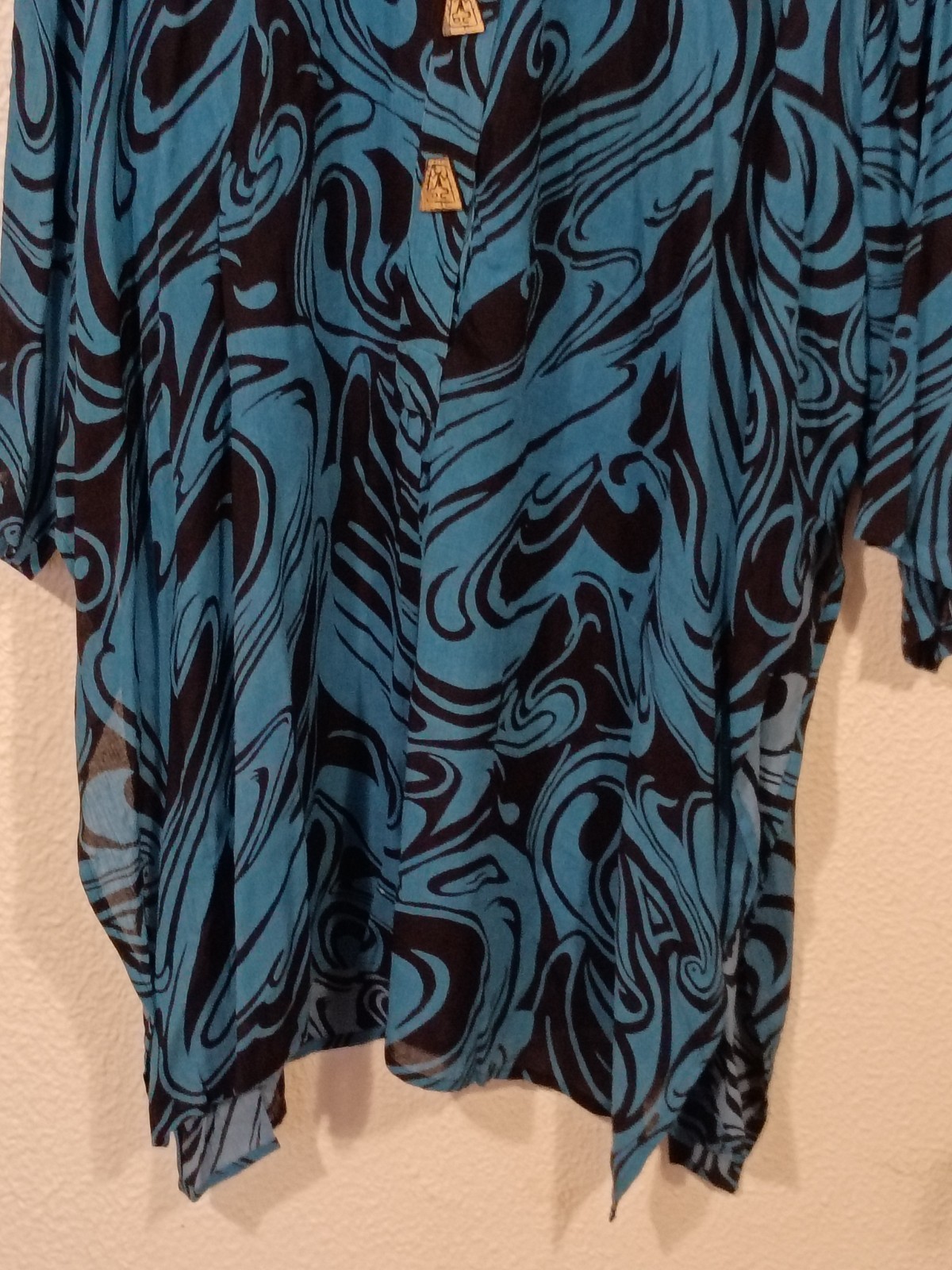 Vintage Mamta Blouse Dress Blue & Black Swirl Pattern Women’s One Size Fits All.