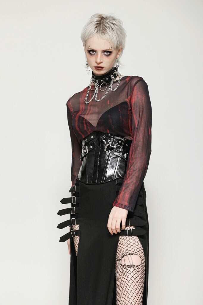 Dark In Love Women Black Gothic Punk Patent Leather Metal Waist Training Corset