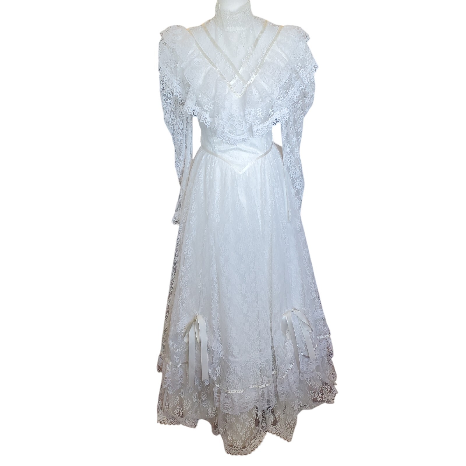 Gunne Sax Victorian White Lace Wedding Gown Cottage Core Size 2 4 Edwardian