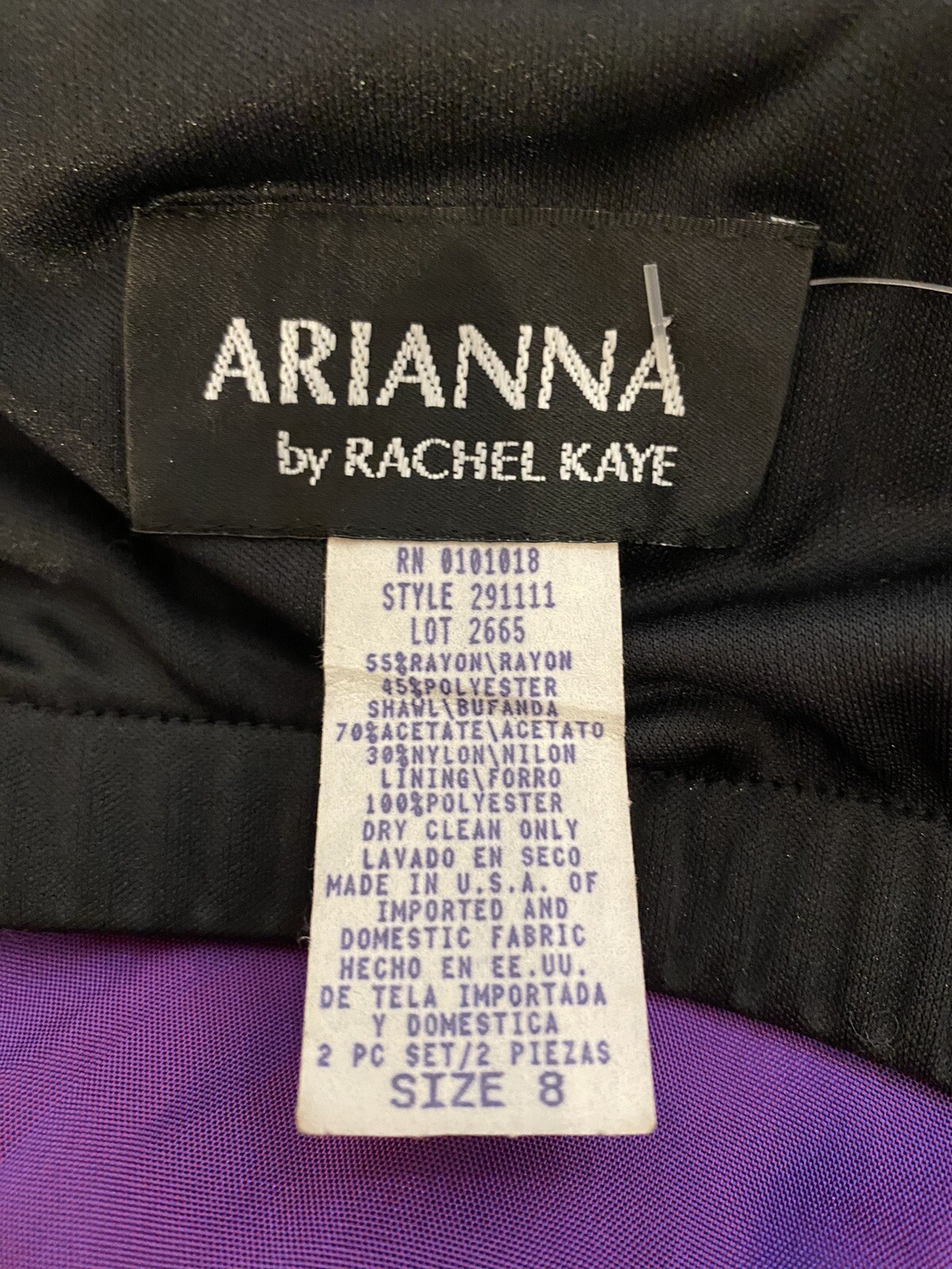 Vintage Arianna by Rachel Kaye Black Purple Velvet Claudie Dress Size 8