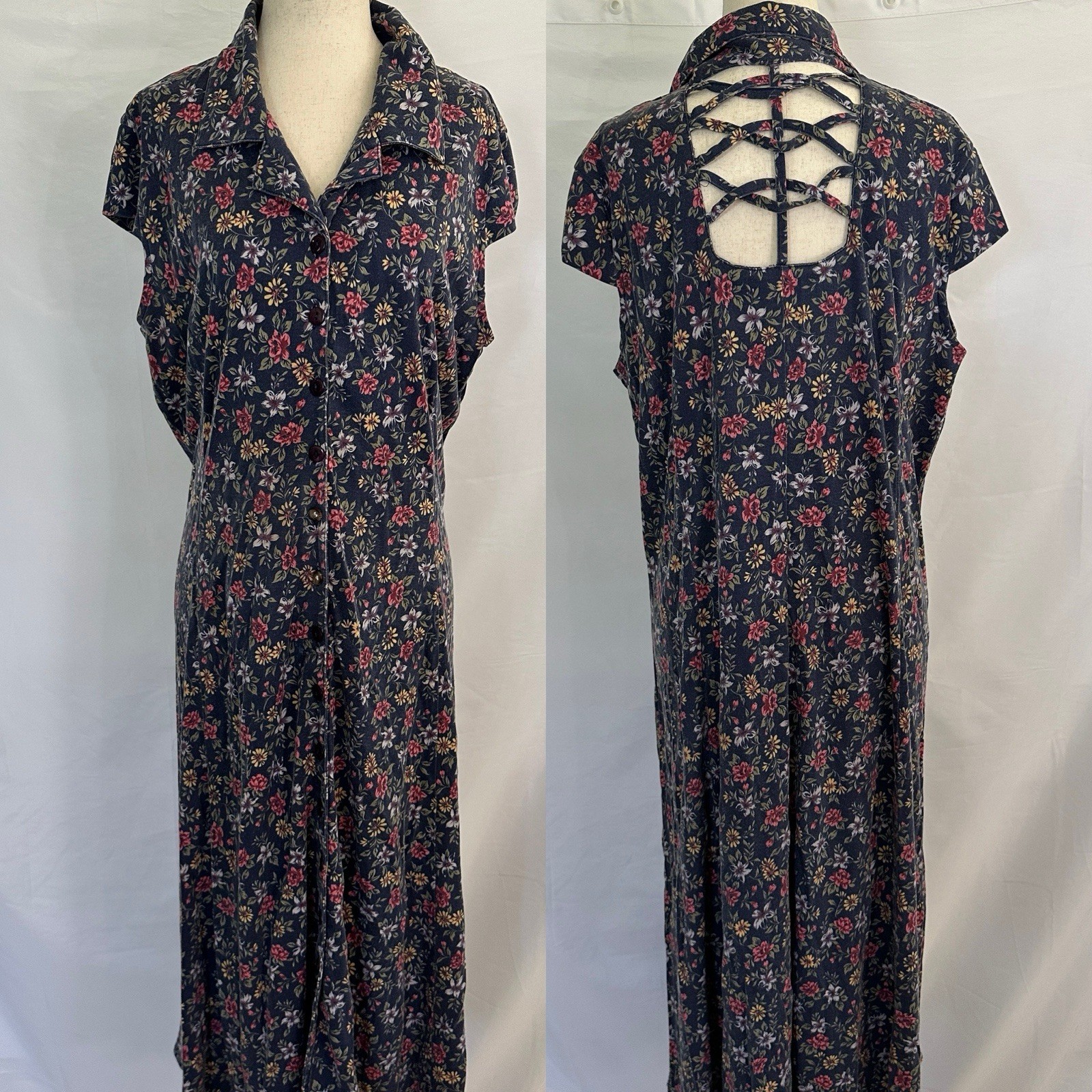 Vintage 90s Main Street Midi Floral Sundress Cut Out Back Plus Western 2X