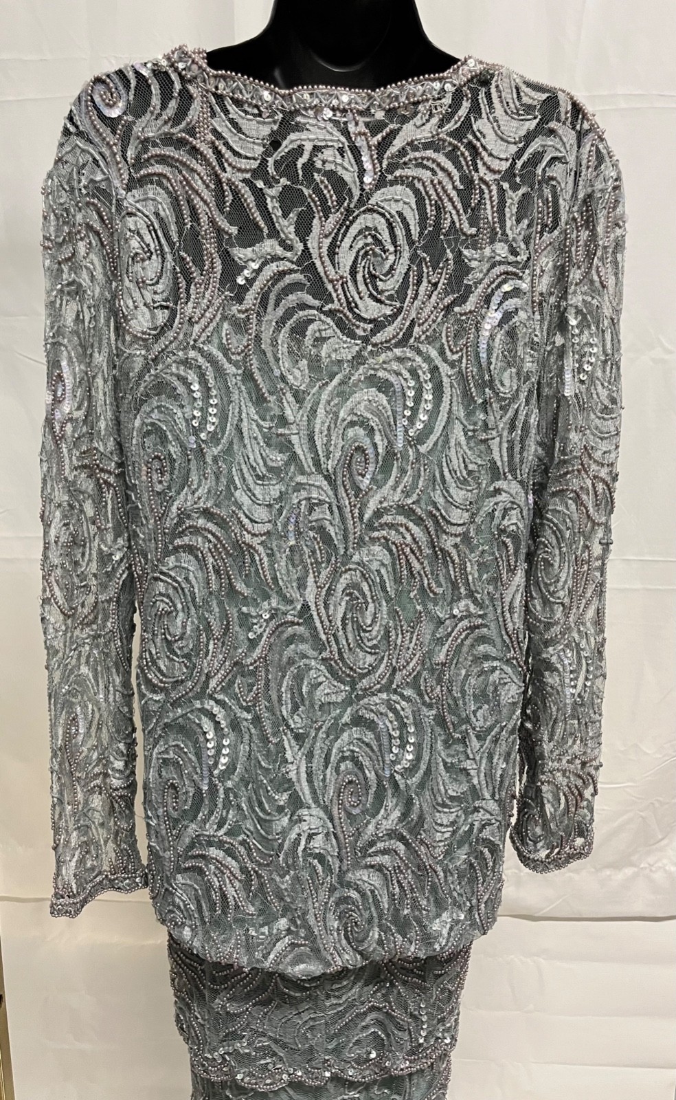VTG Designer lace pearl beaded drop waist dress by Judith Ann Creations Size L
