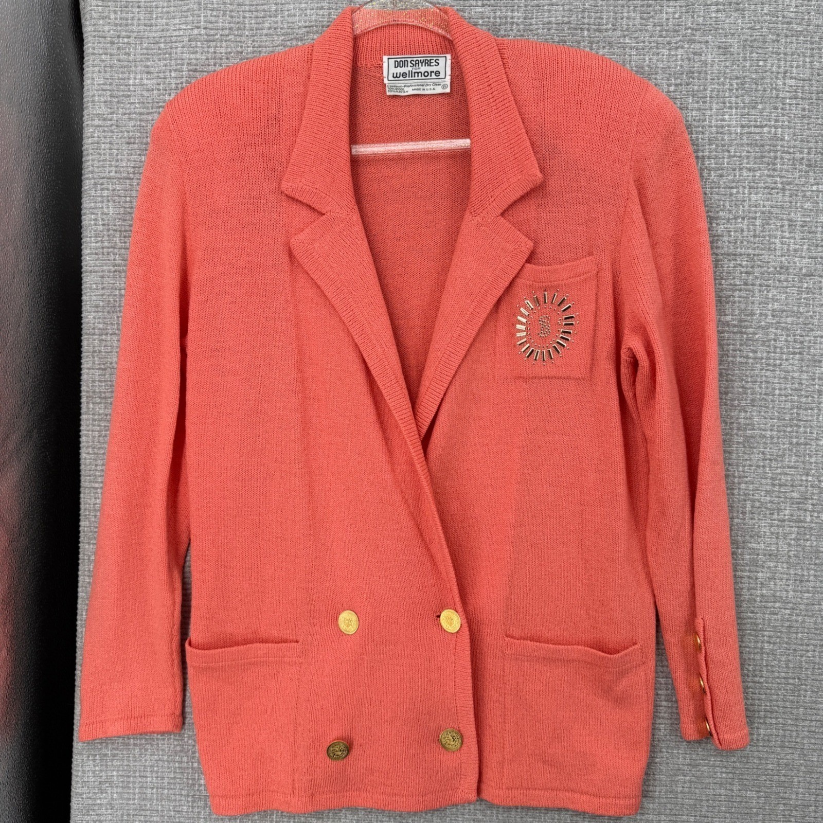 Vintage Don Sayres for Wellmore Skirt Suit Women 6 Salmon Pink Wool Knit Vintage