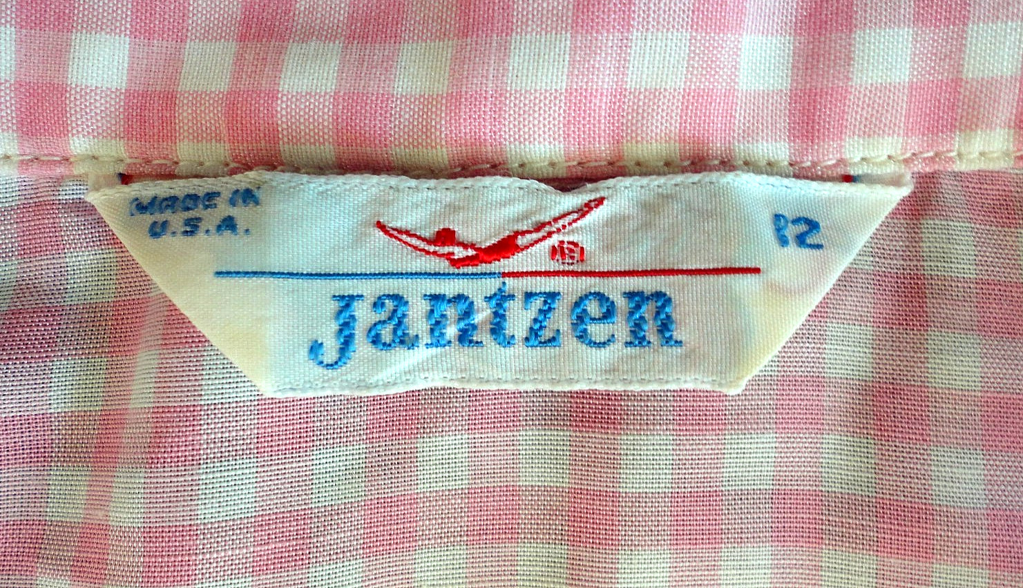 VINTAGE 1960’S JANTZEN BLOUSE*12*Pink and White Check*3/4 Sleeves*Excellent