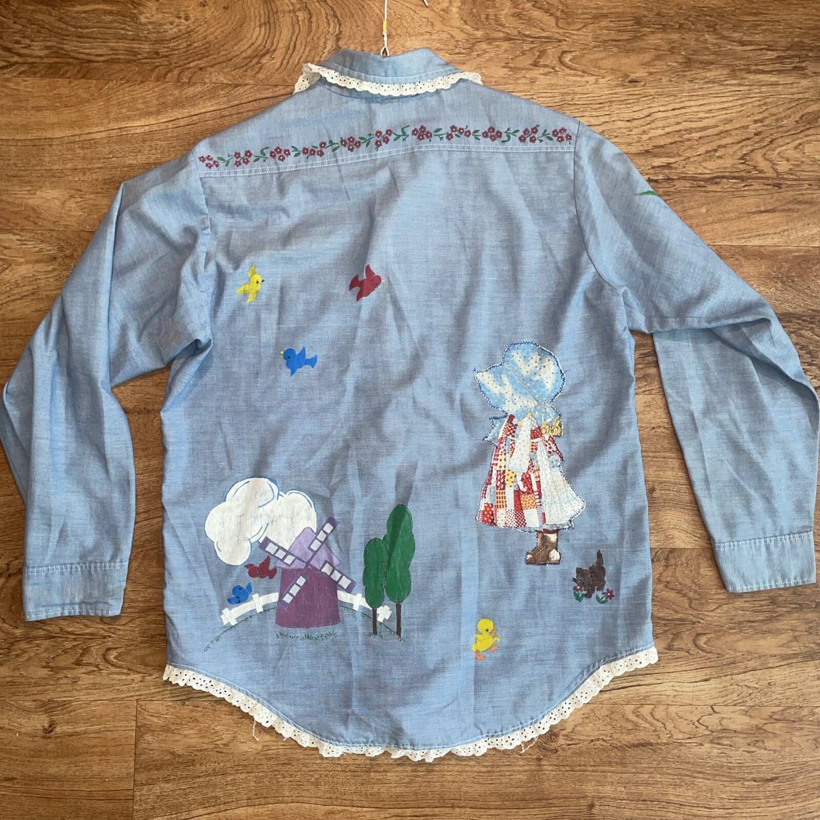 VTG BIG MAC Shirt Hand Painted 70s Long Sleeve Button Up Woman Size XL