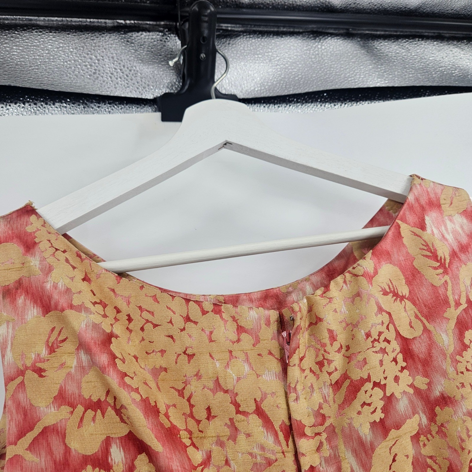 Vintage 1950s Mollie Parnis Dress Set Pink Gold Floral Brocade Office Mad Men XS