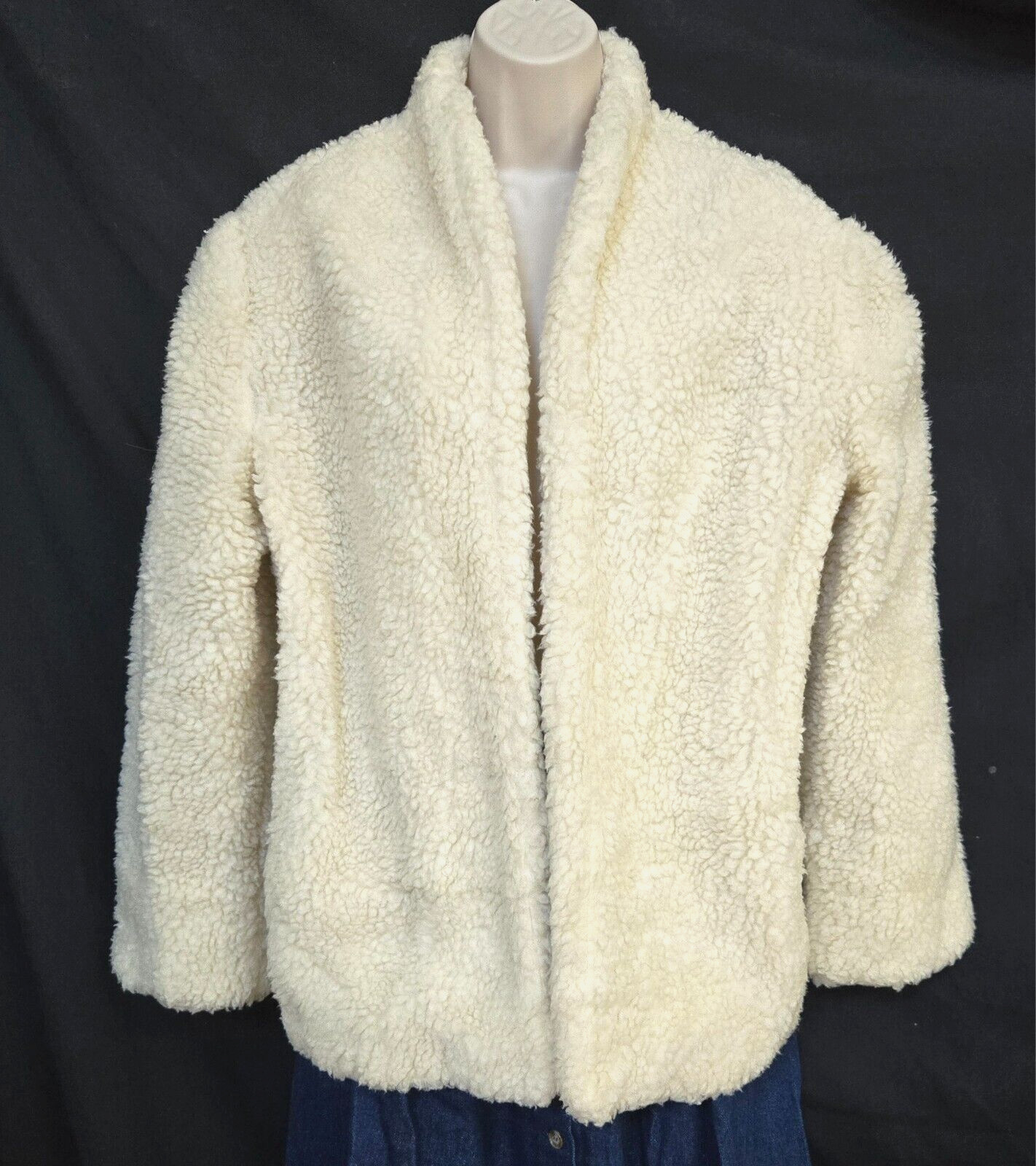 Vtg Soft Thick Cozy Faux Sherpa Handmade Lined Open Front Retro Short Coat M-L?
