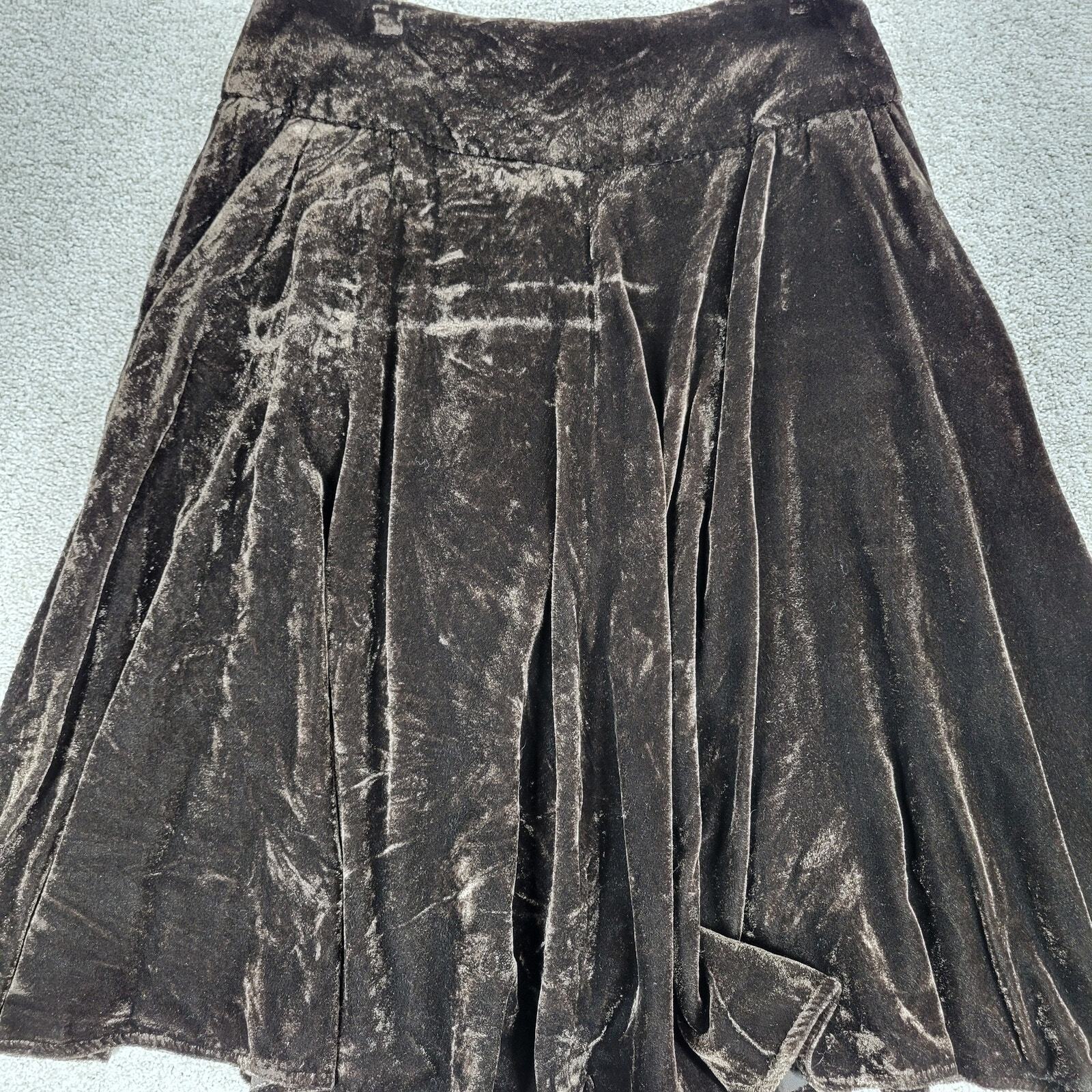 VTG John Paul Richard Velvet Skirt Womens 6 Brown Burnout Drop Waist Pleated Y2K